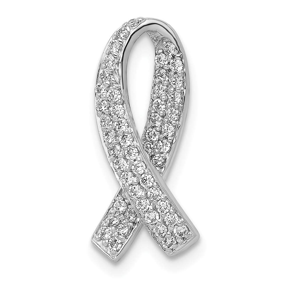 14K White Gold Breast Cancer Awareness Diamond Pendant Necklace - Elegant Slide Chain for Women, Gift for Survivors & Supporters, Perfect for Charity Events & Everyday Wear