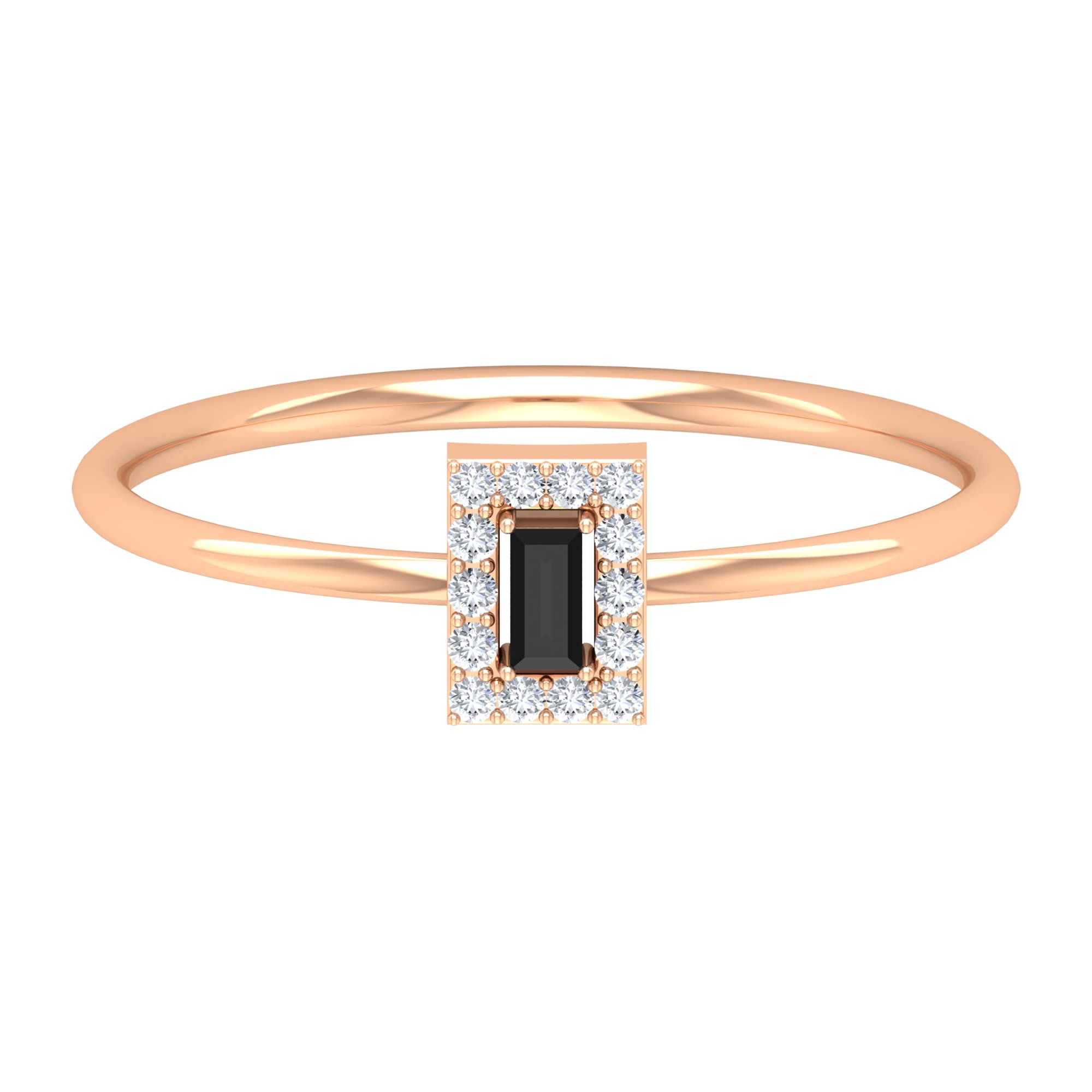 14K Solid Gold Black Spinel & Diamond Promise Ring - August Birthstone Dainty Ring for Women, Elegant Jewelry Gift for Engagement, Anniversary & Special Occasions