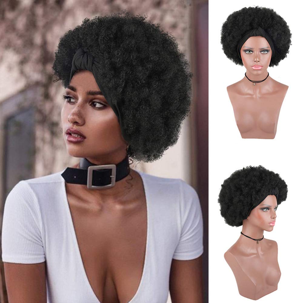 Short Afro Curly Head Wrap Wigs for Black Women - Natural Looking Synthetic Hair Wigs for Protective Styling | Perfect for Daily Wear, Cosplay & Special Occasions