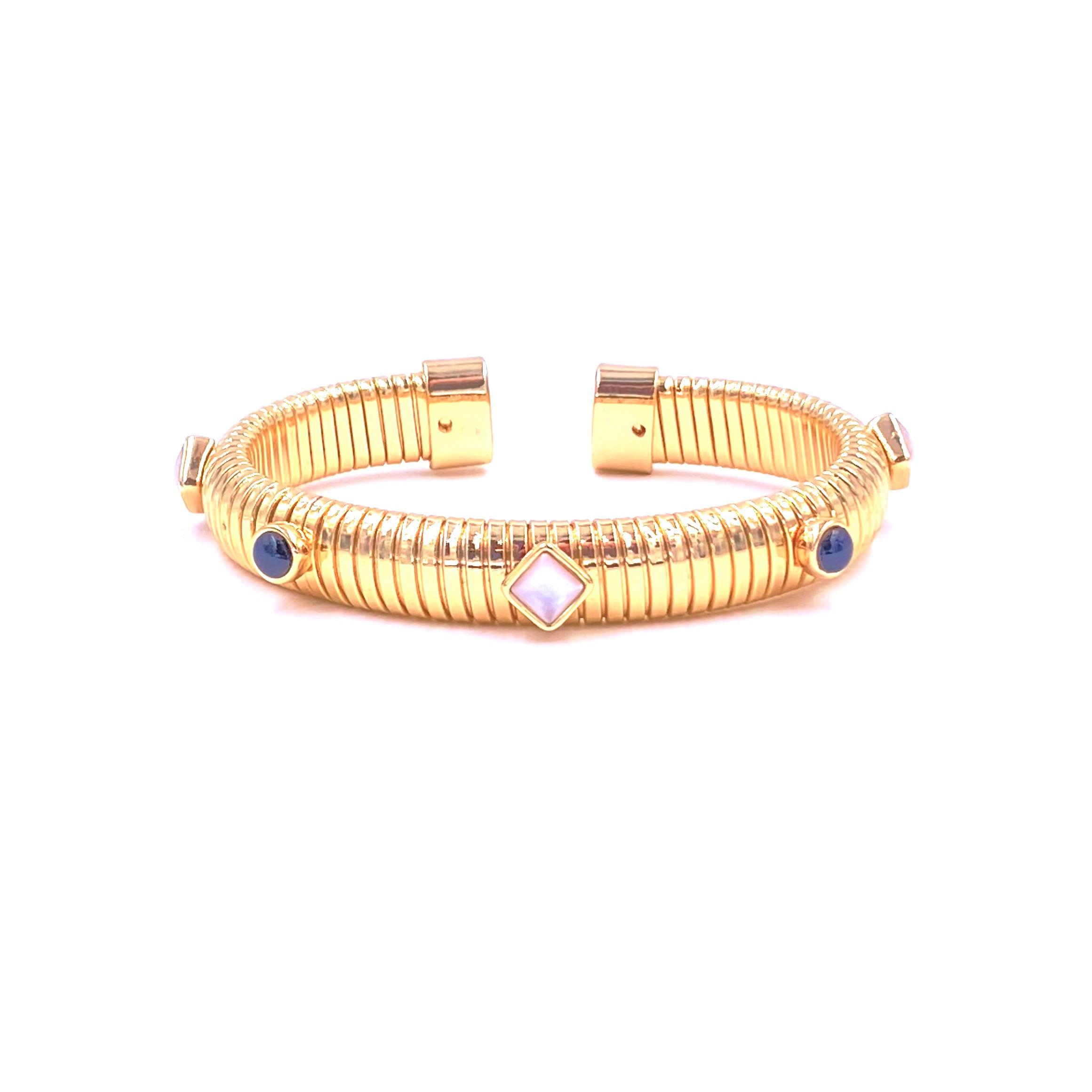 Ashley Gold Stainless Steel Gold Plated Enamel Fashion Bracelet for Women - Elegant Slinky Bangle for Parties, Dating & Daily Wear