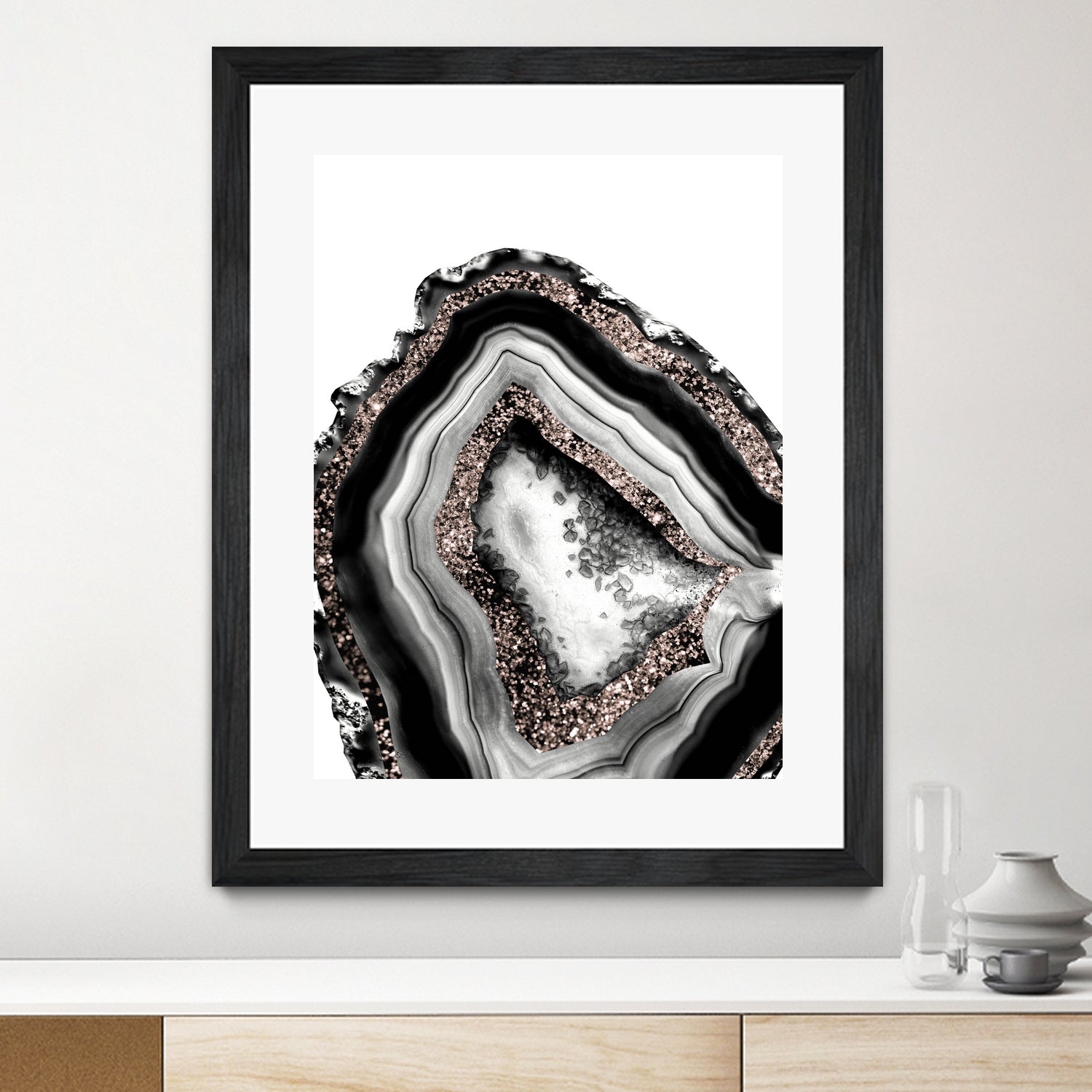 Agate Rose Gold Glitter Glam #4 - Natural Gemstone Decor for Home & Office | Perfect for Wall Art, Shelf Display & Gift Giving