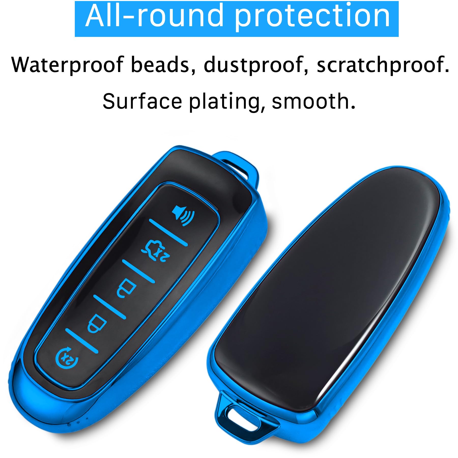 Premium Soft TPU Key Fob Cover with Keychain for Ford Vehicles (C-Max, Edge, Escape, Expedition, Explorer, Flex, Focus, Taurus) - 5-Button Remote Protection Case in Blue | Durable & Scratch-Resistant | Perfect for Daily Use, Travel, and Key Protection