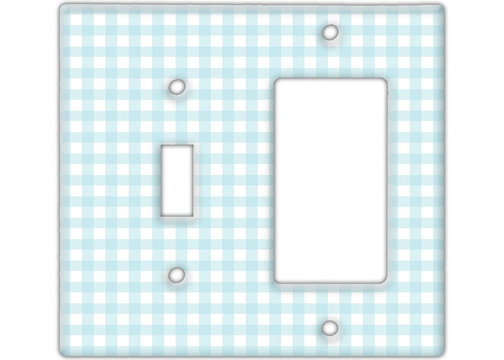 Blue Gingham Decorative Wall Switch Cover Plate - Checkered Pattern Switch Plate for Single Rocker & Toggle Switch - Perfect for Bedroom, Kitchen, Nursery & Farmhouse Decor