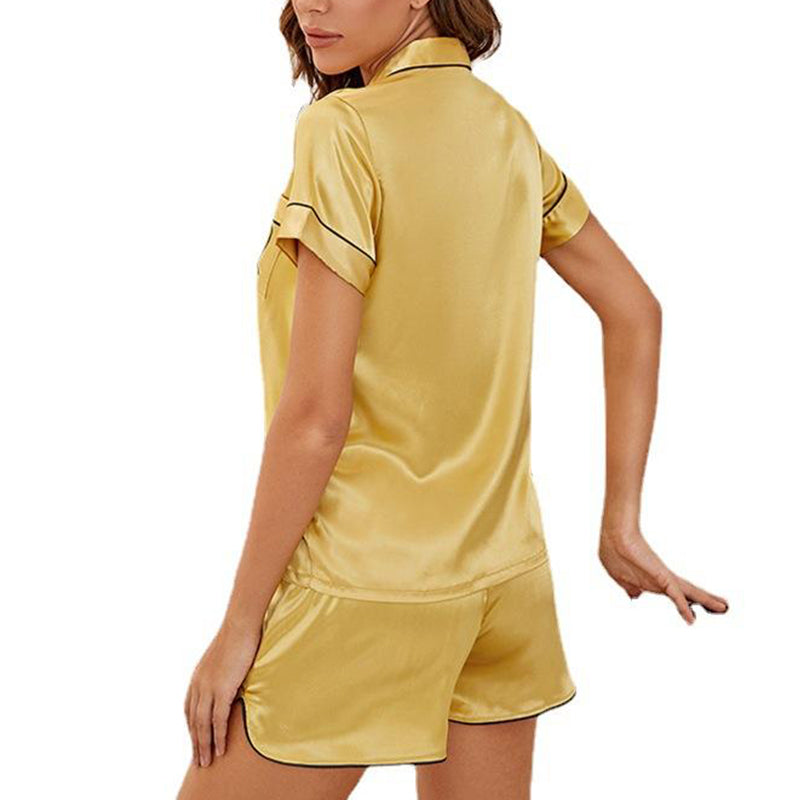 Breathable Ice Silk Embroidered Short Sleeve Pajama Set - Soft & Skin-Friendly Sleepwear for Women - Perfect for Summer Nights & Relaxing at Home