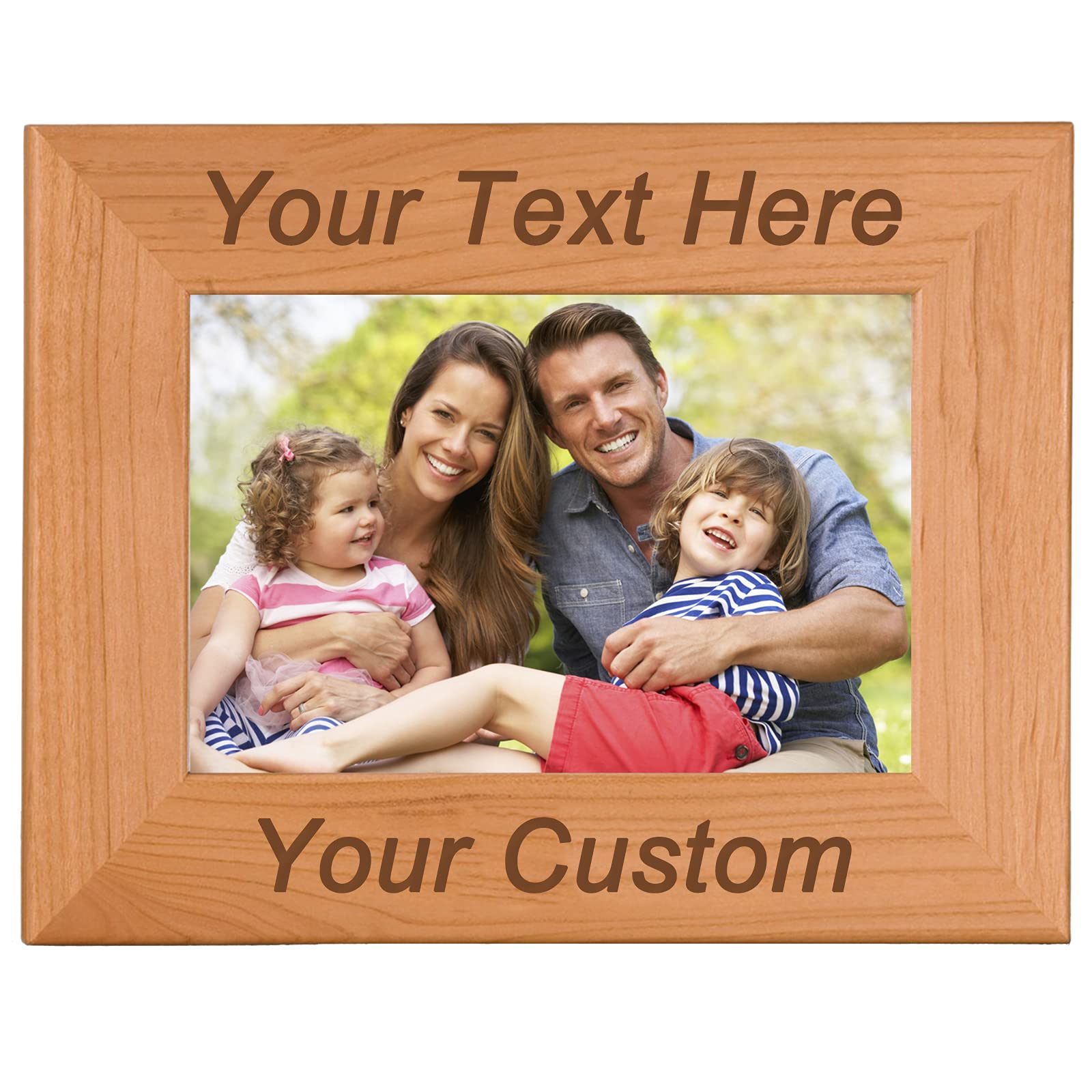 Custom Picture Frames 5x7 Inches - Personalized Solid Wood Photo Frame with Engraved Text - Wall Hanging & Tabletop Display for Home Decor, Wedding Gifts, and Office Art (Horizontal, Natural Wood Finish)