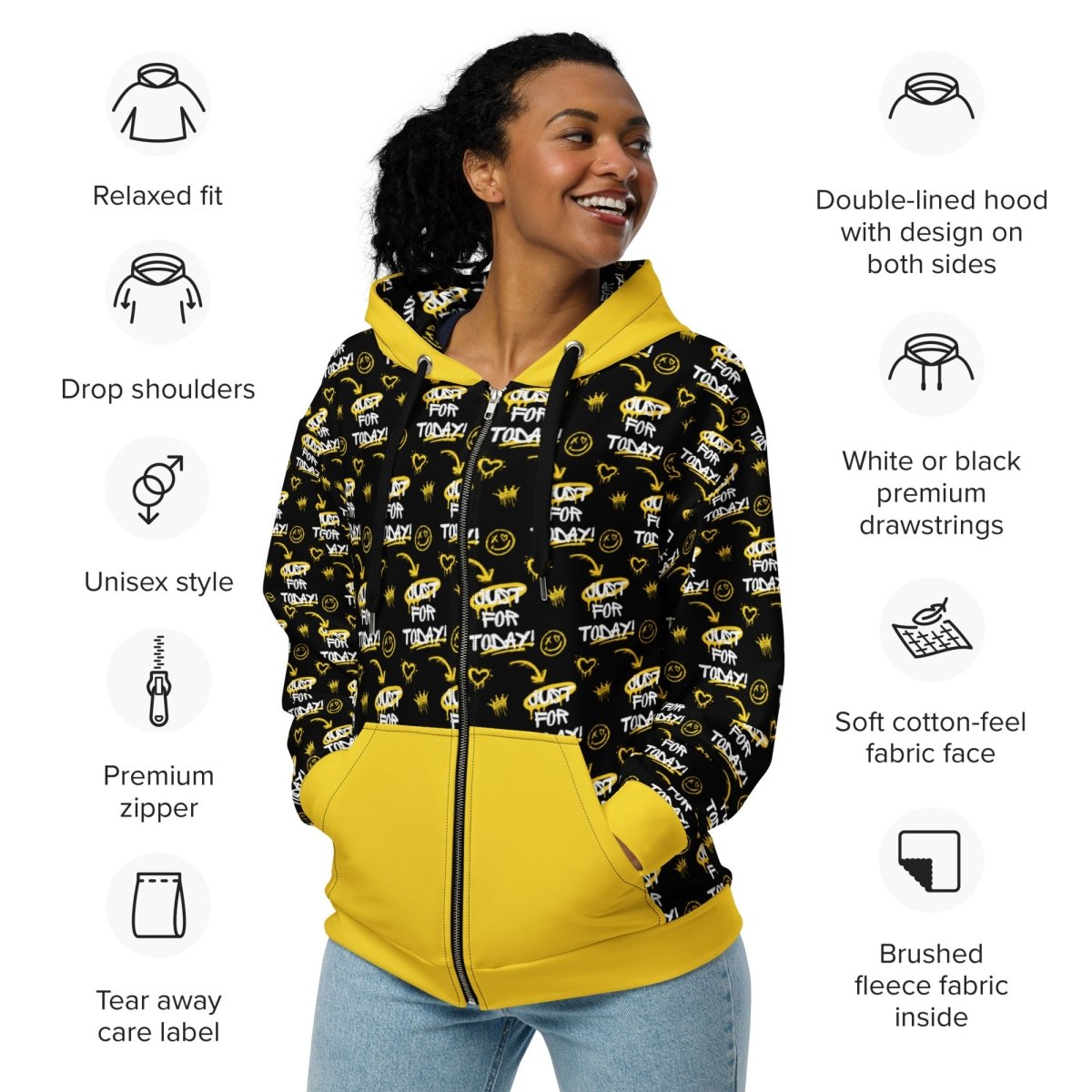 Just for Today Graffiti Unisex Zip Hoodie - Resilient & Stylish Streetwear for Urban Fashion & Casual Wear