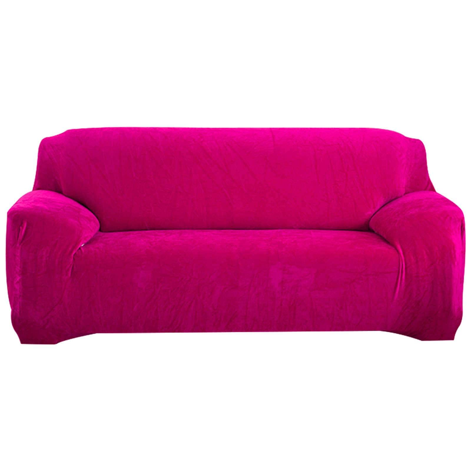 ZHUAN Velvet Sofa Slipcover for 3-Cushion Couch - High Stretch Sofa Cover for Living Room, Plush Furniture Protector with Elastic Bottom - Dark Pink - X-Large (92-122 inches) - Perfect for Home Decor, Pet Protection & Daily Use