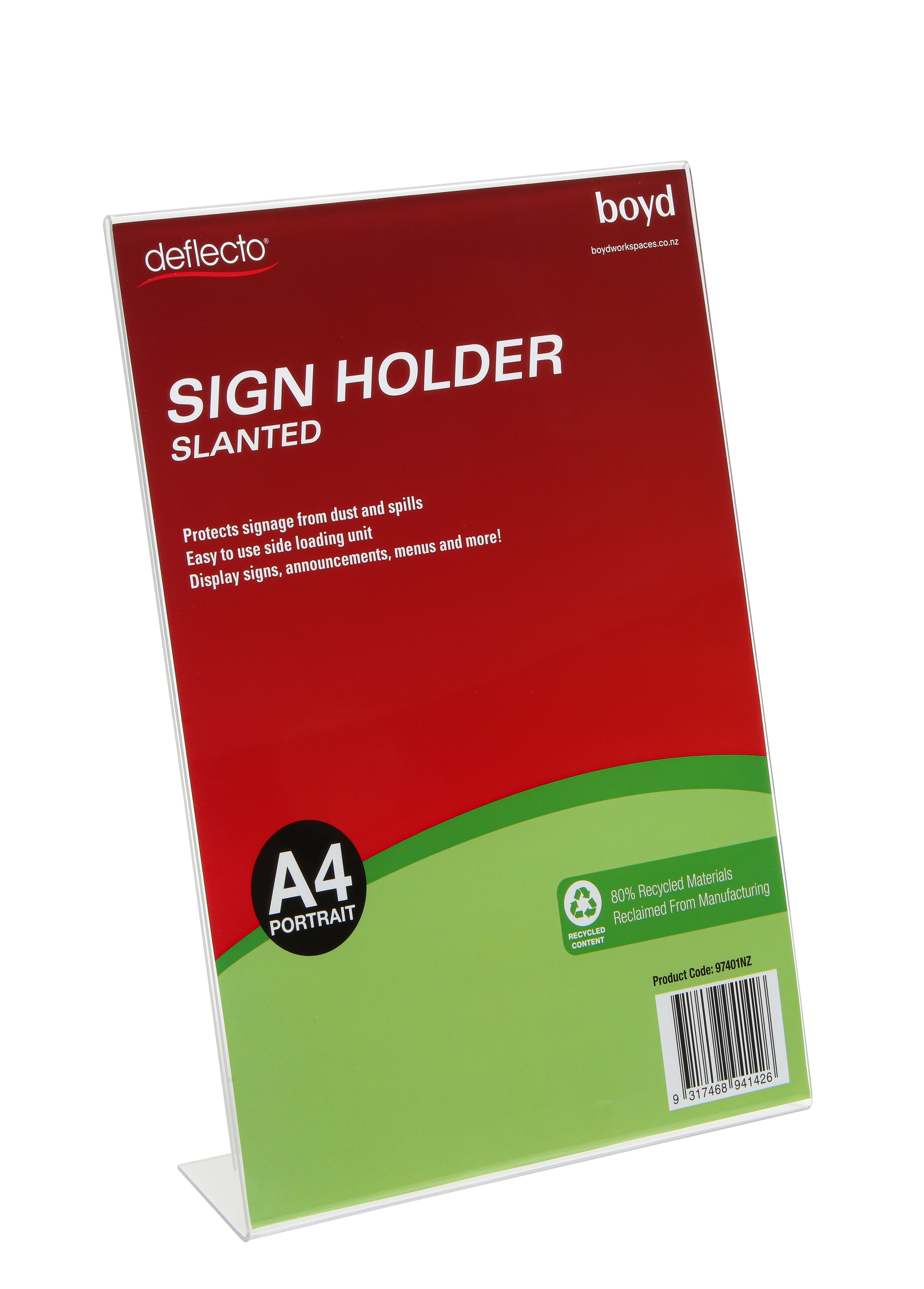 A4 Recycled Clear Menu Sign Holder - Slanted Portrait Display for Restaurants, Cafes & Offices | Eco-Friendly & Durable