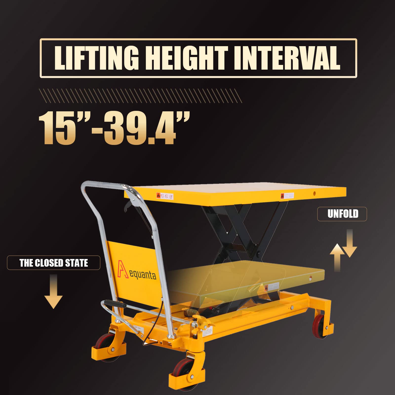 Hydraulic Lift Table Cart 2200lbs Capacity - 39.4