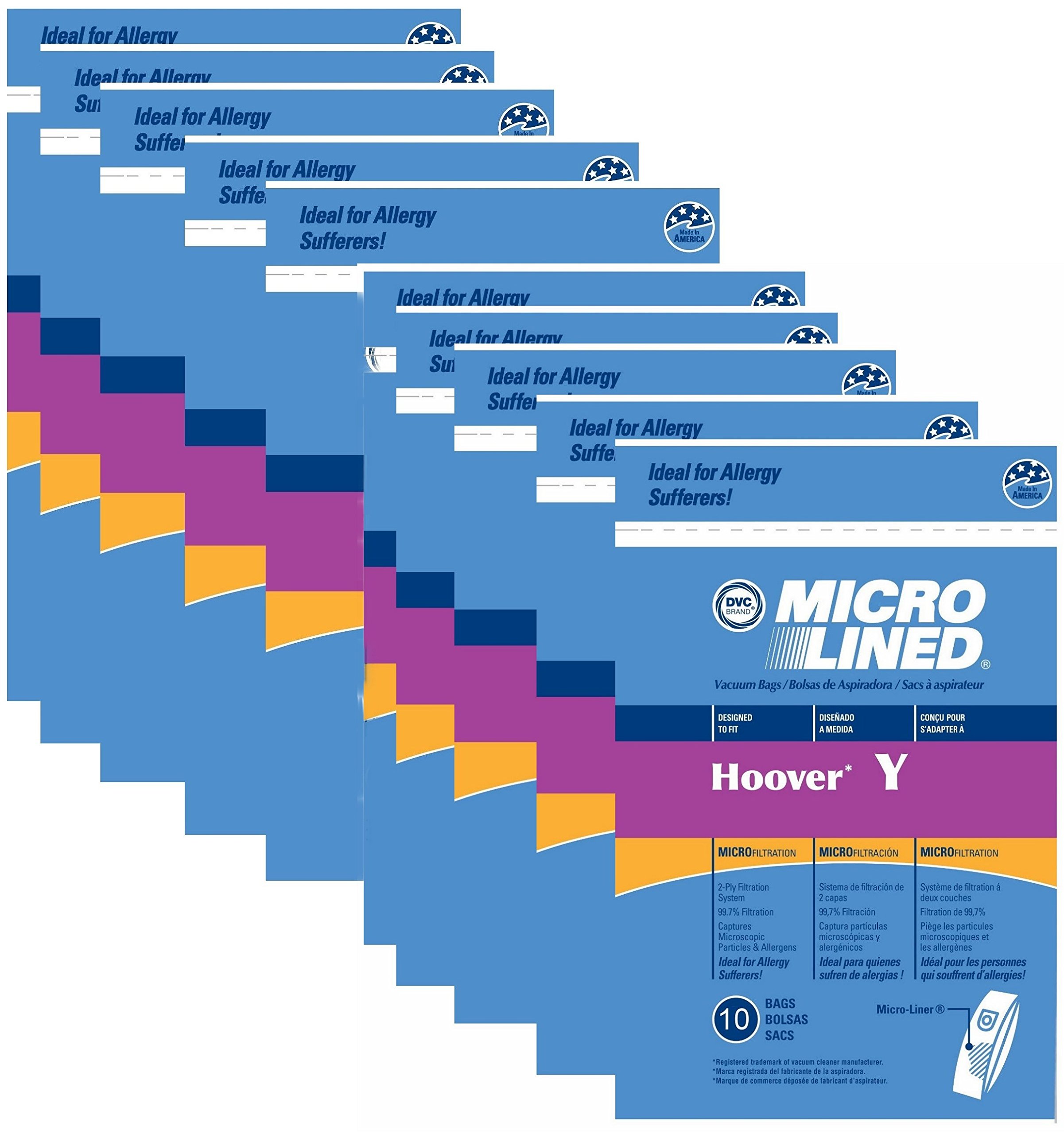 Hoover Windtunnel Y Vacuum Bags Microlined - 100 Pack | HEPA Filtration | Compatible with Hoover WindTunnel T-Series & Max Extract | Ideal for Pet Hair, Allergies & Deep Cleaning