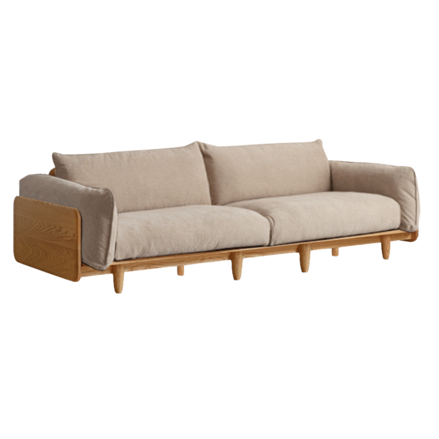 86.2x37.4x31.8 inch / 219x90x81сm / Natural wood color /  three-seater (chenille linen color)