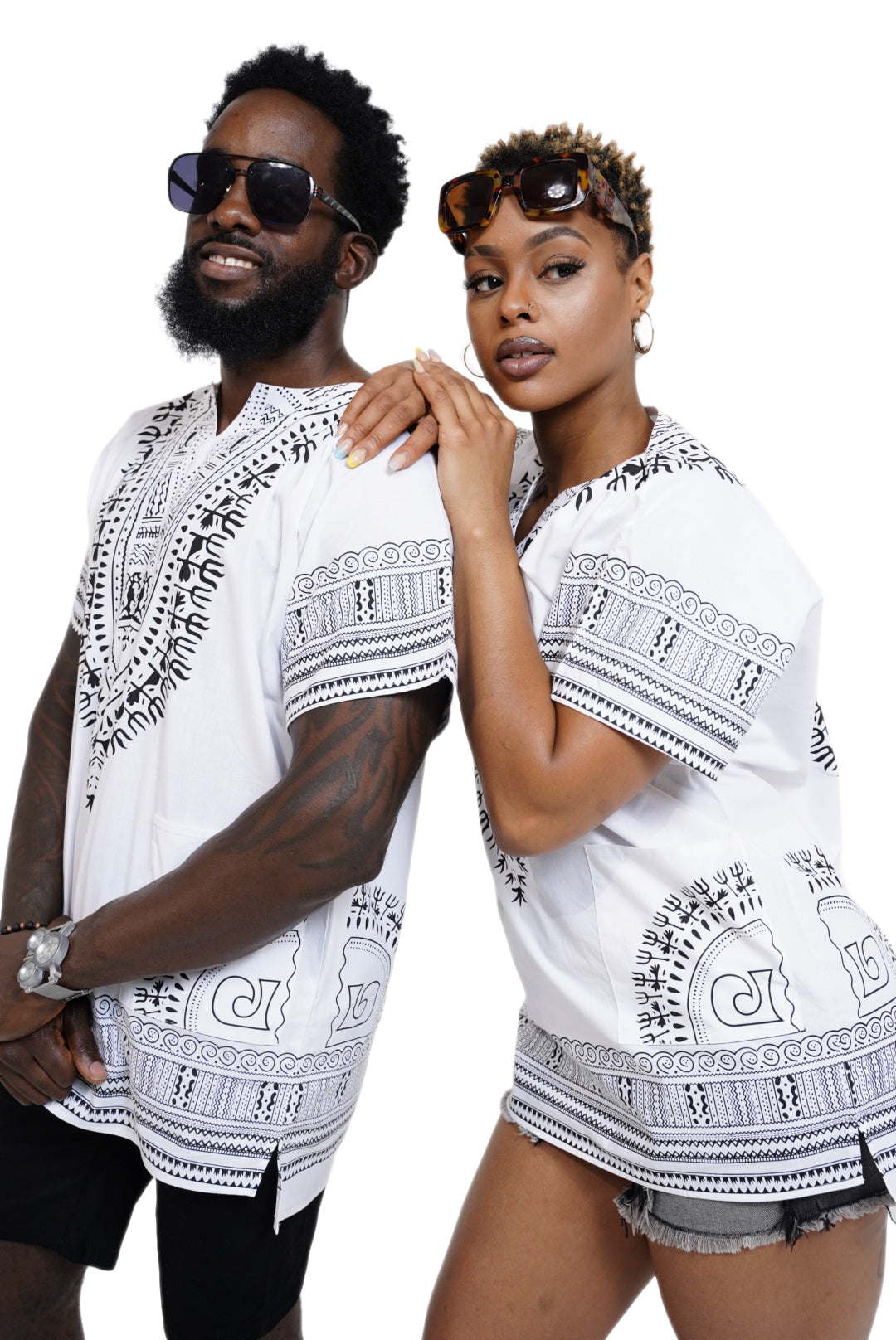 African Print Dashiki Shirt for Men & Women | White Unisex African Tunic | Festival Wear, Cruise Outfit, Concert Attire | DP3830M | Perfect for Cultural Events, Beach Vacations & Summer Parties