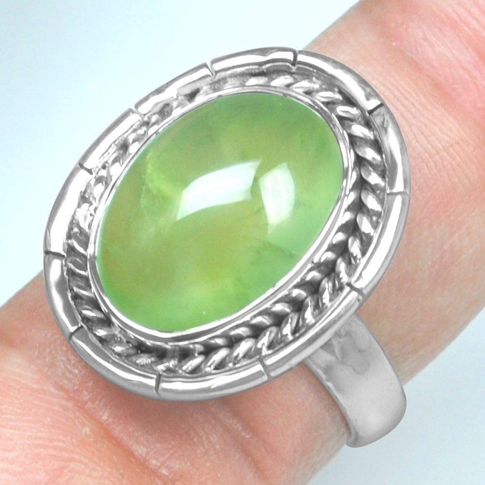 Prehnite 925 Sterling Silver Rings for Women | Green Oval Gemstone Bridesmaid Rings | Bezel Set Handmade Statement Jewelry | Perfect for Weddings, Parties & Everyday Wear