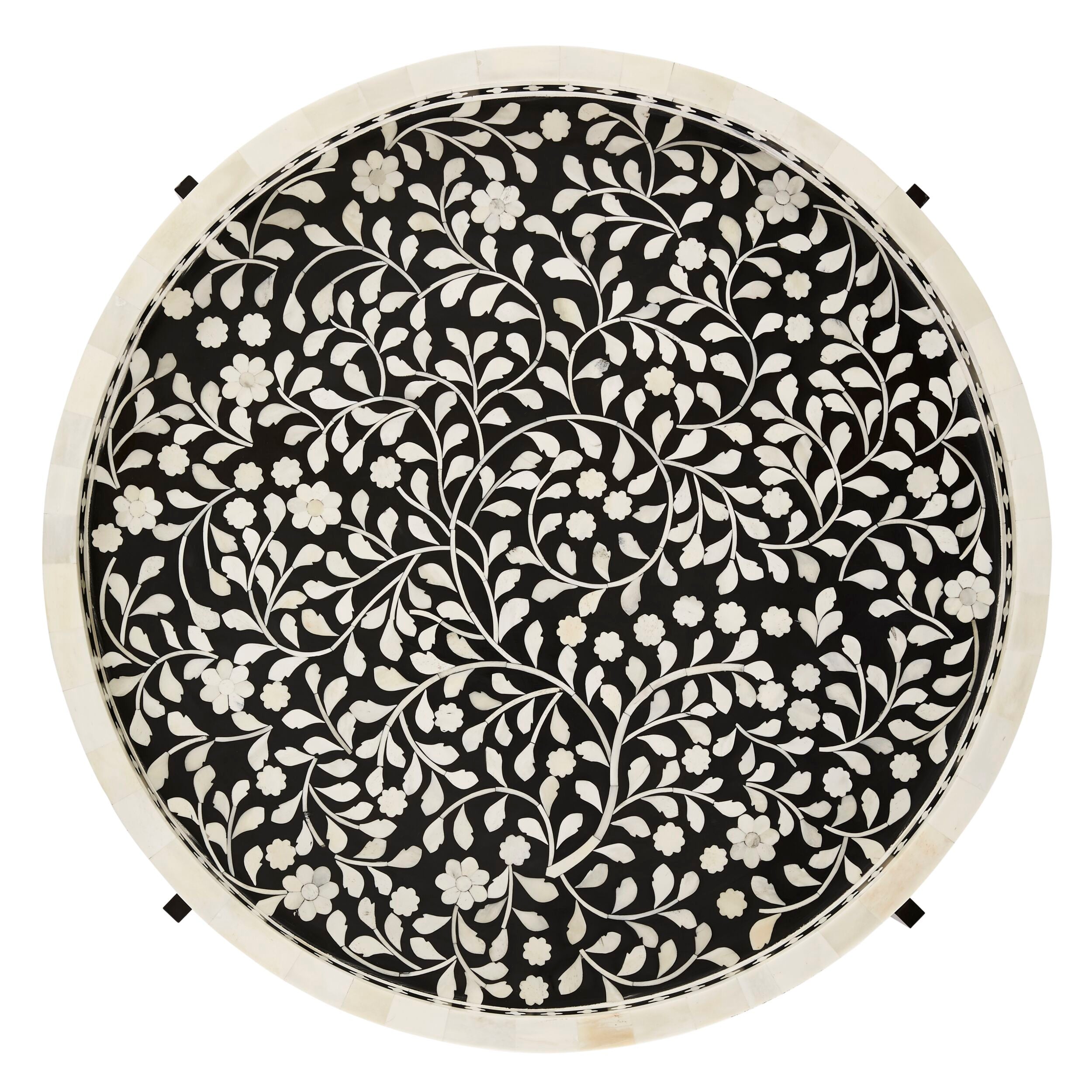 Exquisite Black Bone Inlay Round Coffee Table with Sturdy Black Frame - 75cm Diameter Modern Centerpiece for Living Room, Lounge & Office Decor