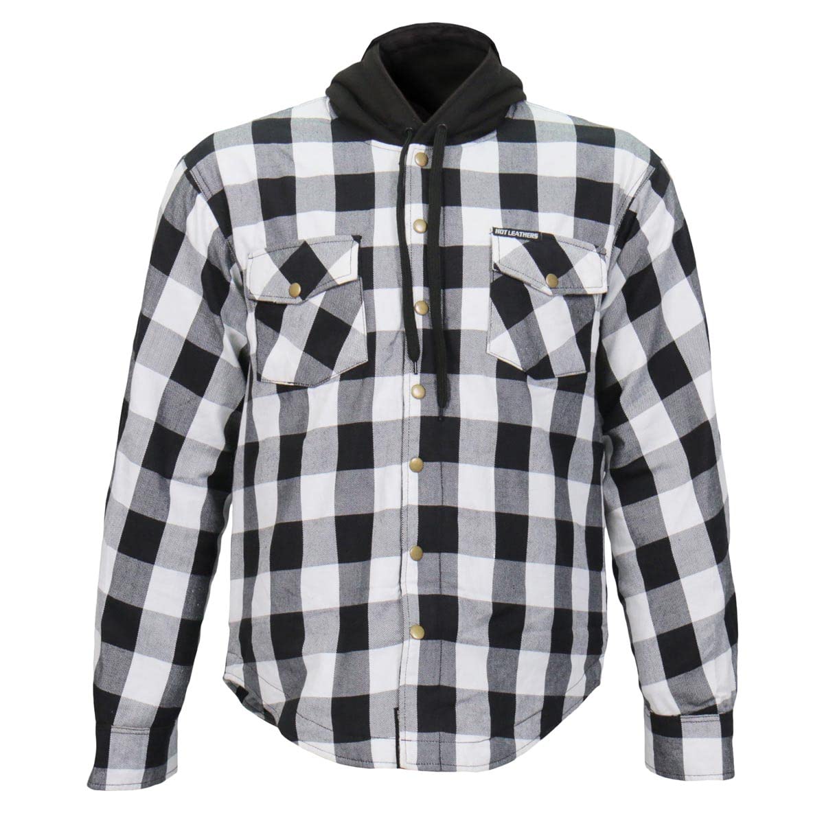 Hot Leathers JKM3006 Men's Black & White Armored Flannel Hooded Jacket - Small | Motorcycle Riding, Outdoor Adventure, Casual Wear