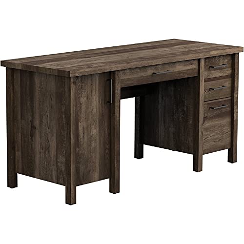 BOWERY HILL Farmhouse Style 4-Drawer Adjustable Shelf Office Desk - Rustic Oak Finish | Perfect for Home Office, Study Room & Workspace Organization