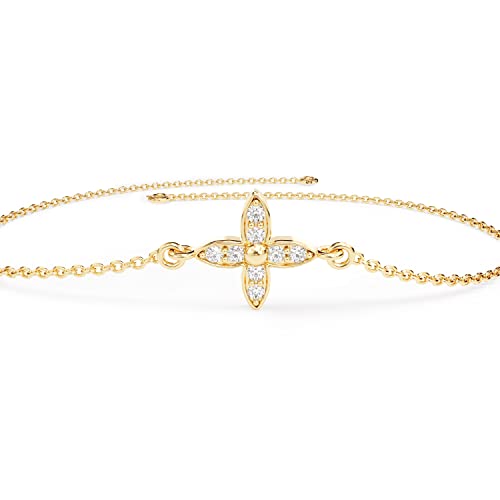 14K Solid Gold Mini Diamond Clover Bracelet for Women - Yellow, White & Rose Gold Options | 5