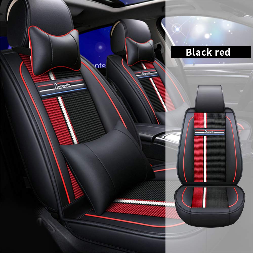 Premium All-Weather Custom Car Seat Covers for Scion & Most 5-Seat Vehicles - Full Protection Set with Headrest & Lumbar Support (Black/Red) | Waterproof, UV-Resistant & Comfortable for Daily Commute, Road Trips & Outdoor Adventures