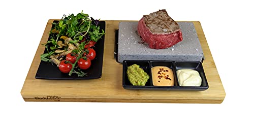 Steak Stone Cooking Set- 3 compartment dish & side plate -BLACK