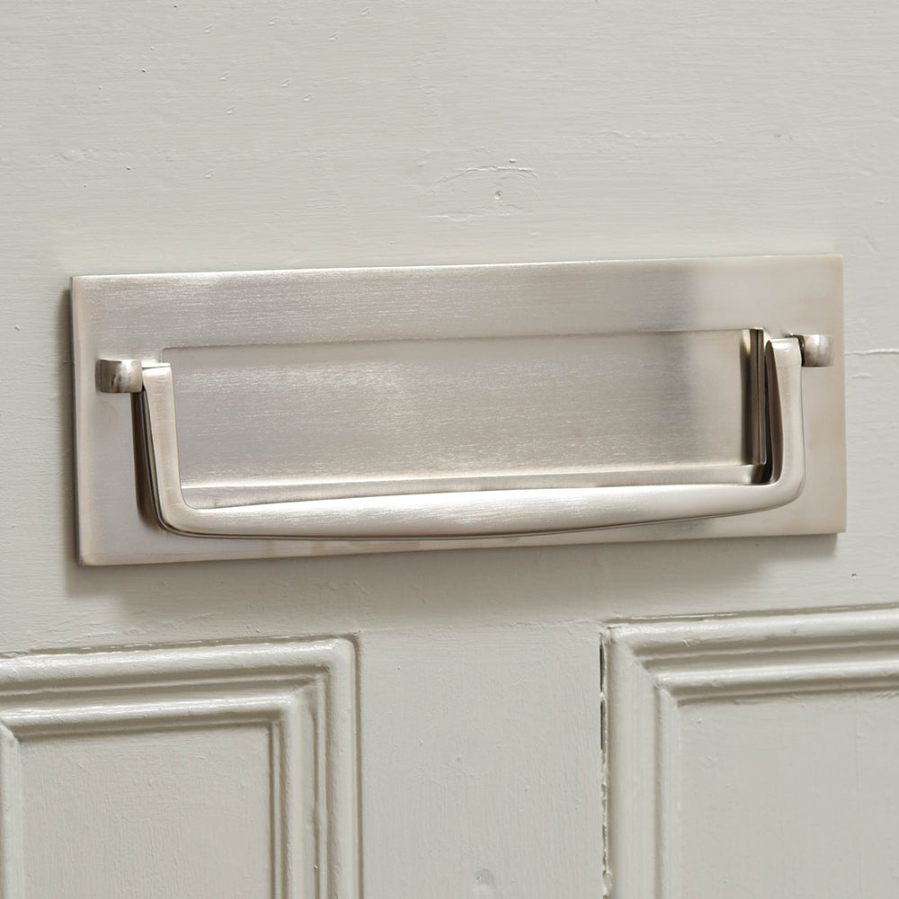 Satin Nickel Marlborough Letterplate with Clapper - Elegant Mail Slot for Front Door - Perfect for Home, Office & Apartment Entryways
