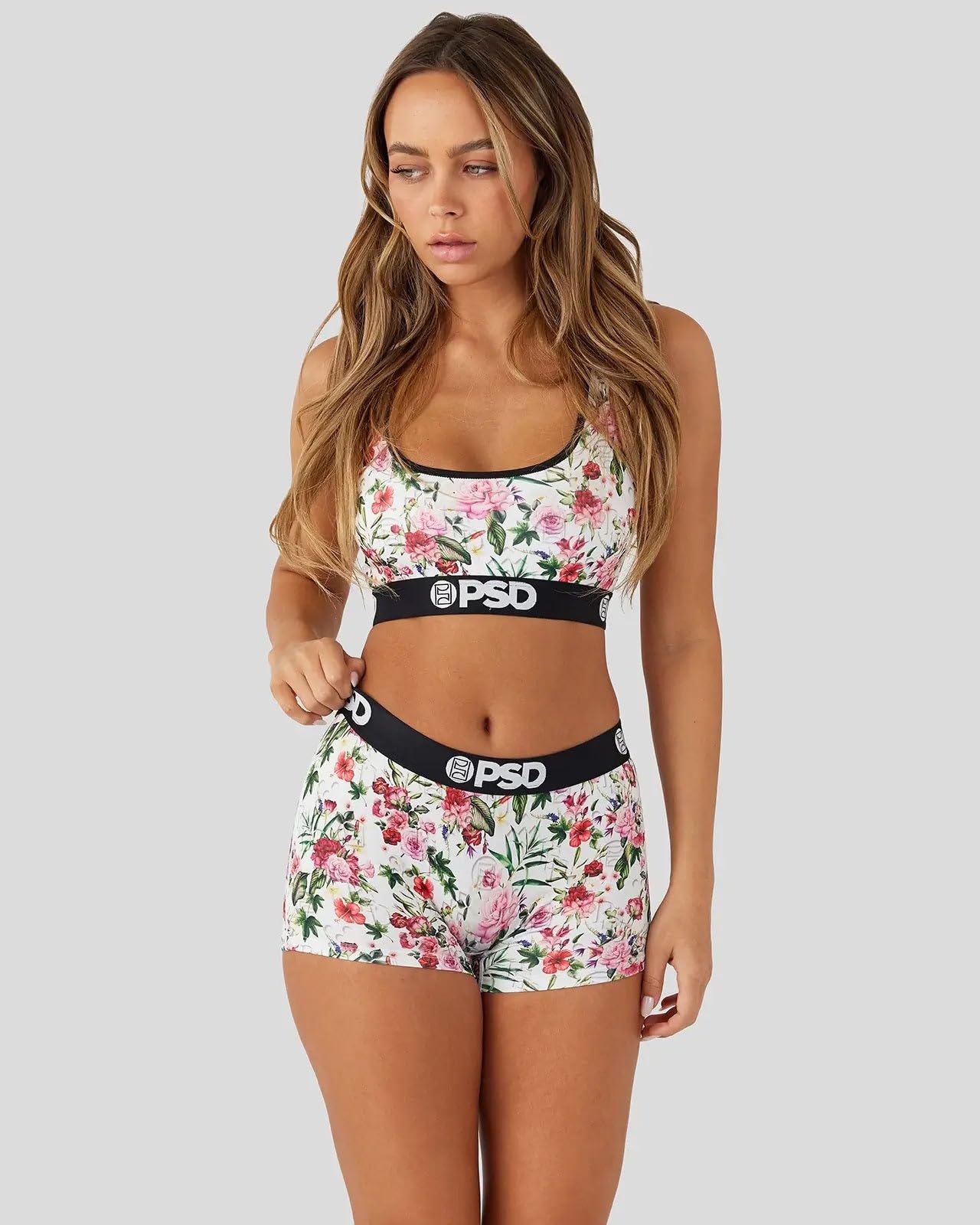 PSD Women's Floral Print Sports Bra - Racerback Workout Bra with Breathable Microfiber Fabric for Yoga, Running & Gym - Comfortable Support for Active Women