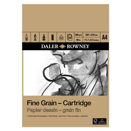 Daler Rowney Fine Grain Cartridge Pad A4 - 25 Sheets 140lb/300gsm Acid-Free Watercolor Paper for Artists, Sketching & Painting - Perfect for Watercolor, Gouache, Ink & Mixed Media Art Projects