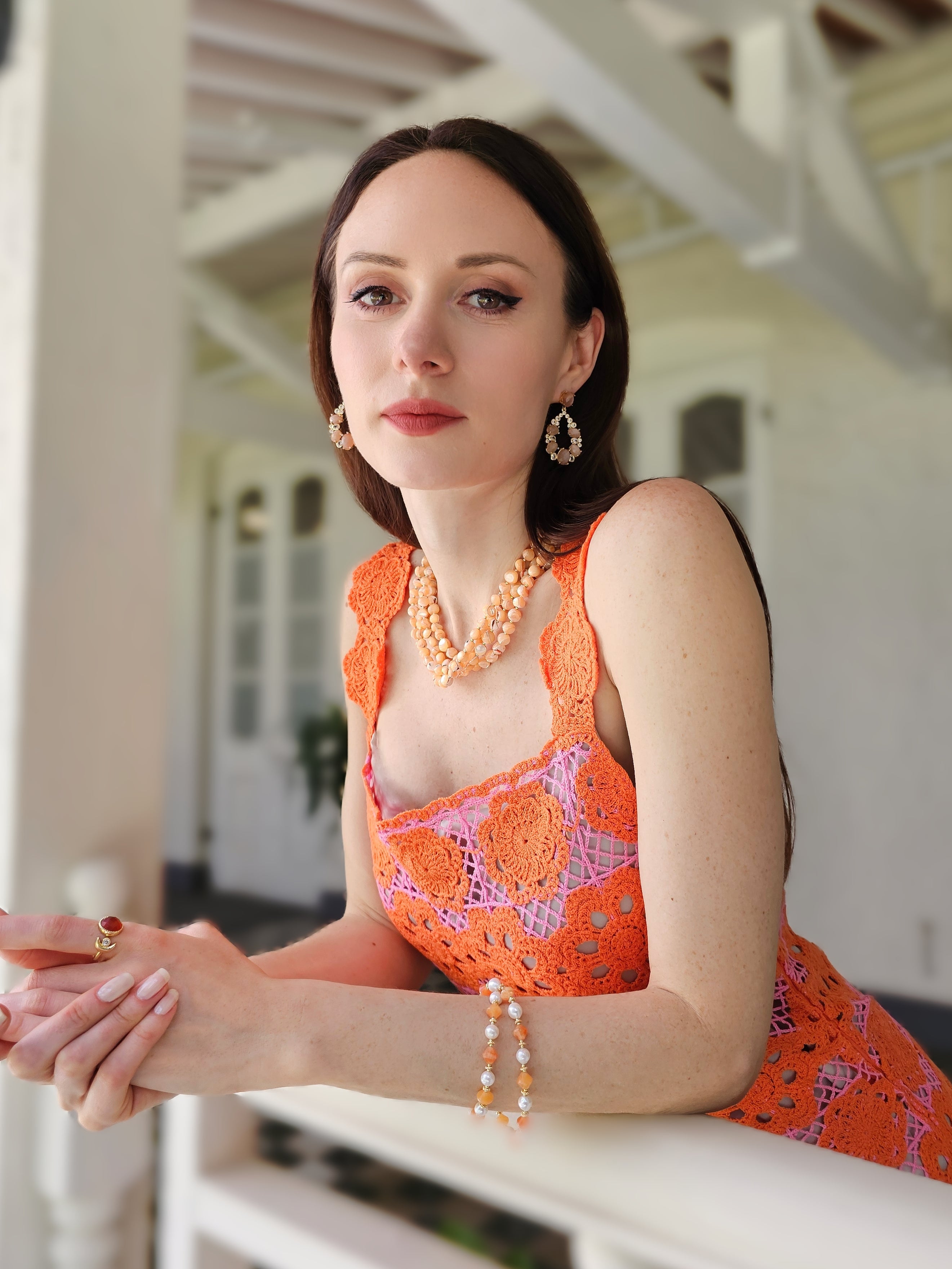 Sunstone Statement Earrings PE033 - Elegant Dangle Earrings for Women, Natural Gemstone Jewelry | Perfect for Parties, Weddings & Special Occasions