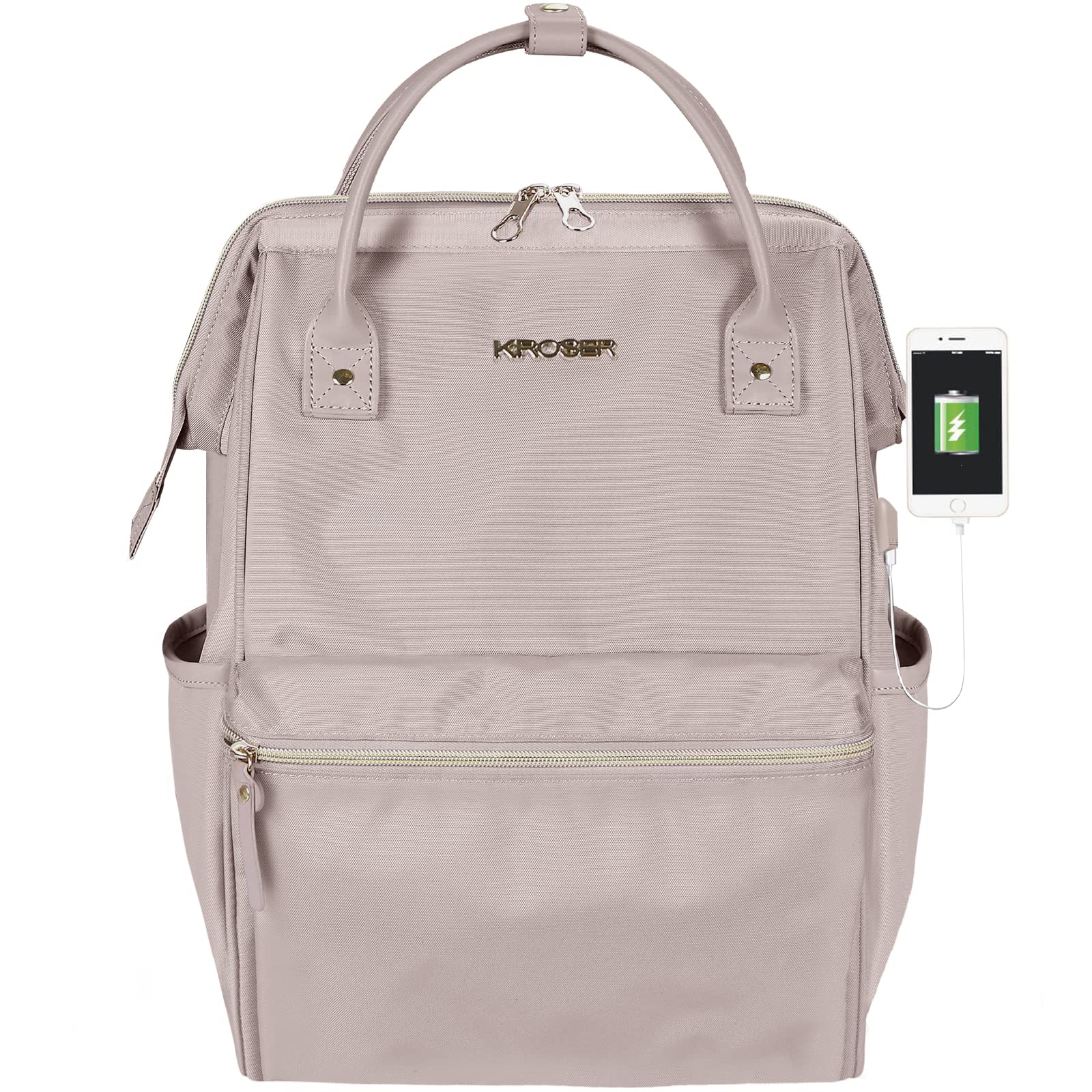 KROSER 15.6 Inch Laptop Backpack with USB Charging Port, Water Repellent & Anti-Theft Design for Women & Men - Perfect for Travel, Business, College & Daily Commute in Dusty Pink