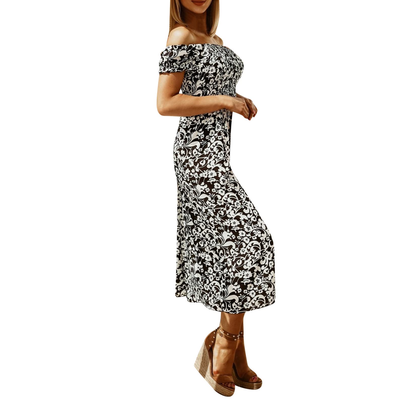 Women's Off Shoulder Floral Print Mini Dress - Sexy Loose Summer Party Dress with Short Sleeves | Perfect for Beach Vacations, Date Nights & Club Outings (White)
