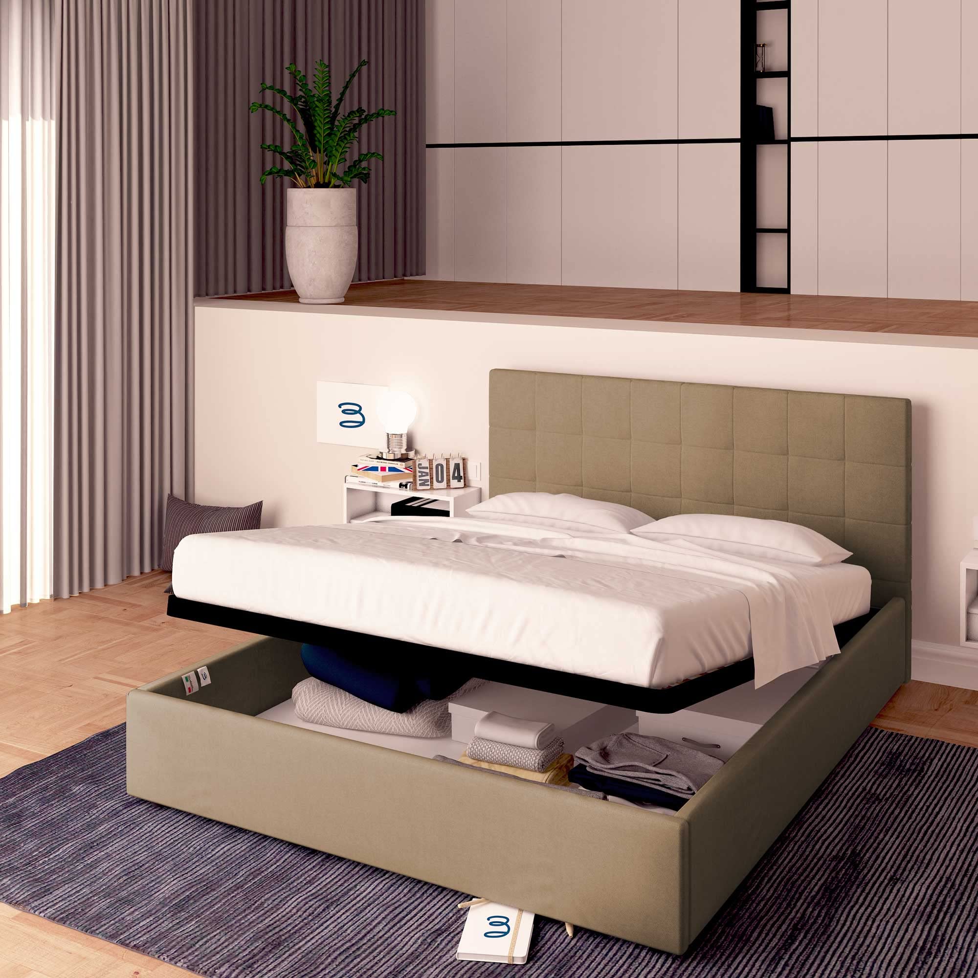 Baldiflex Single Bed with Storage, Synthetic Leather Upholstery, Slatted Base for Single Mattress, 140 x 190 cm, Elegant Headboard, Taupe Gray - Perfect for Small Bedrooms, Guest Rooms & Studio Apartments