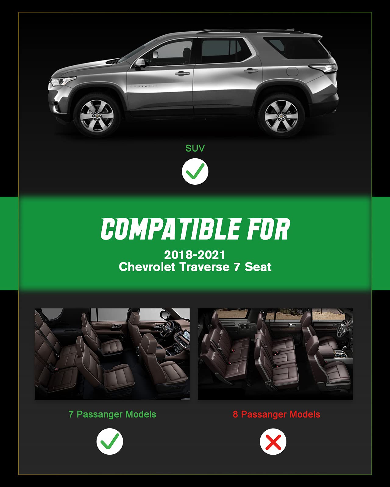 Premium TPE All-Weather Floor Mats for Chevrolet Traverse 2018-2024 - Custom Fit Car Mats for 1st & 2nd Row (3-Piece Set) | Durable, Non-Slip & Easy to Clean | Perfect for Daily Commute, Road Trips & Family Adventures