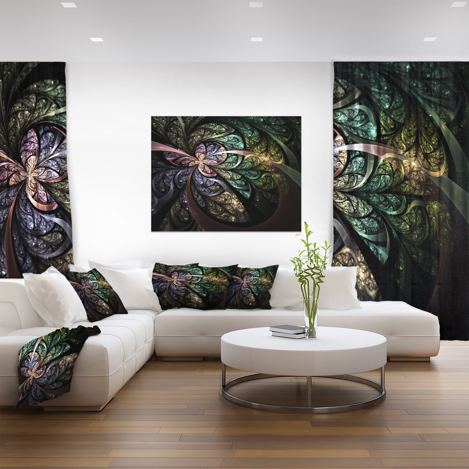 Brown and Blue Fractal Flower Digital Art Print - Modern Floral Canvas Wall Decor for Living Room, Bedroom & Office