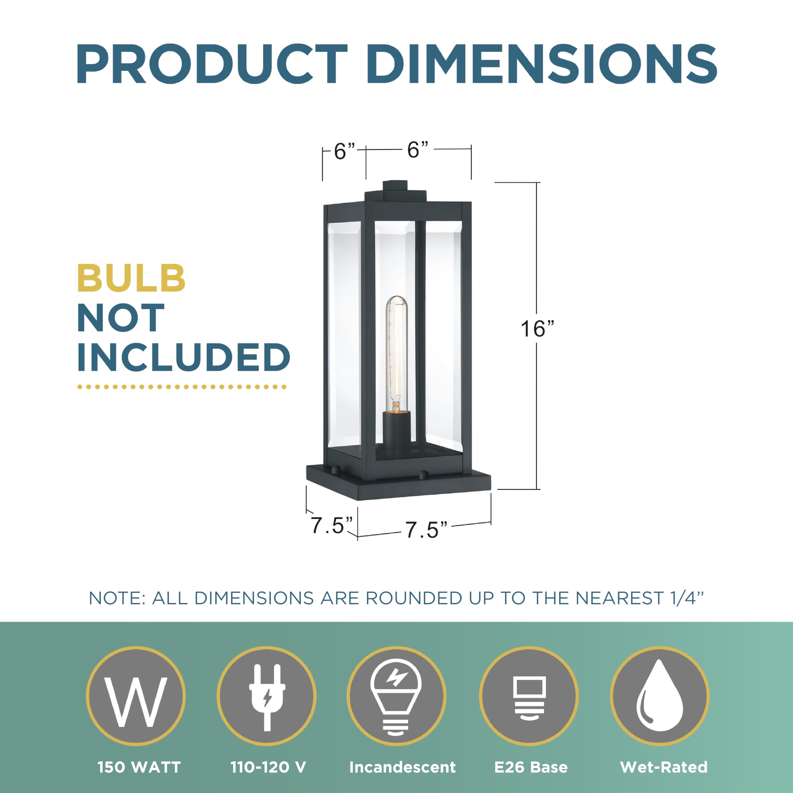 Quoizel Westover 16-Inch Outdoor Post Lantern - Modern 1-Light Black Pole Light with Clear Beveled Glass for Patio, Porch, Garden, Pool & Driveway | Weather-Resistant Exterior Lighting for Enhanced Curb Appeal & Nighttime Safety