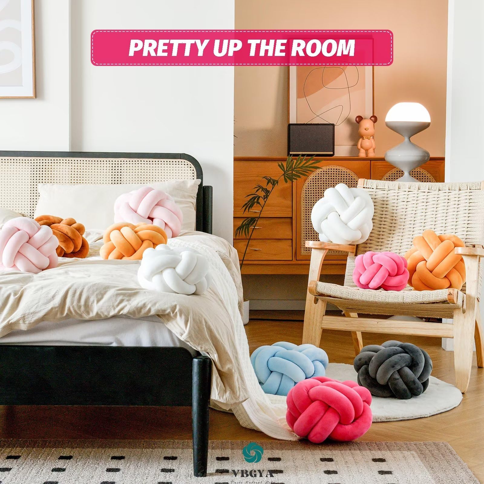 Soft Round Knot Pillow Ball - 8 Inch Hot Pink Decorative Throw Cushion for Bedroom, Sofa & Couch | Handmade Modern Home Decor | Perfect for Living Room Accent, Nursery Decor & Cozy Reading Nook