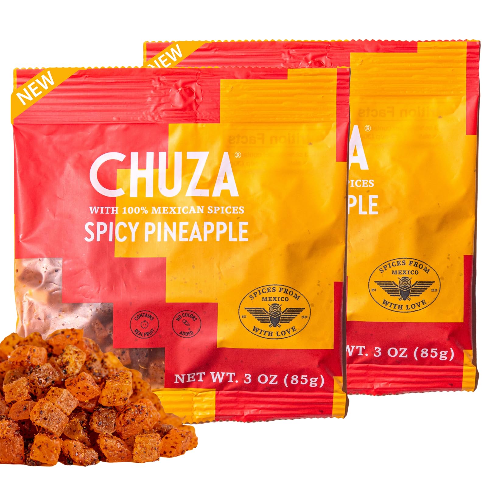 Spicy Dried Pineapple Bites with Chili - Mexican Candy Snack, Real Fruit Flavors, 3 oz Pack of 2 - Perfect for Lunchboxes, Road Trips & Healthy On-the-Go Snacking for Adults & Kids