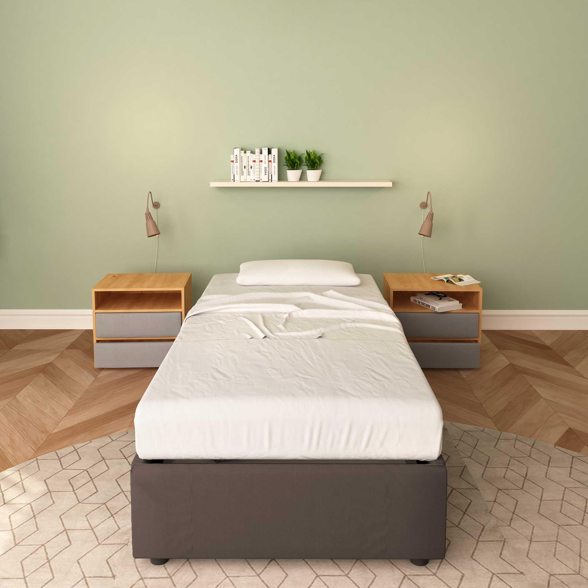 Baldiflex Cloe Square and Half Bed with Fabric Storage, No Headboard, Slatted Base for Mattresses, 100 x 200 cm, Brown - Perfect for Small Bedrooms, Guest Rooms, and Space-Saving Solutions