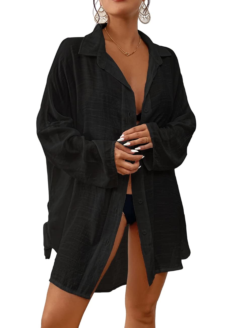 Bsubseach Women's Button Down Beach Cover Up Shirt - Lightweight Swimwear Blouse for Pool, Vacation & Summer Outfits