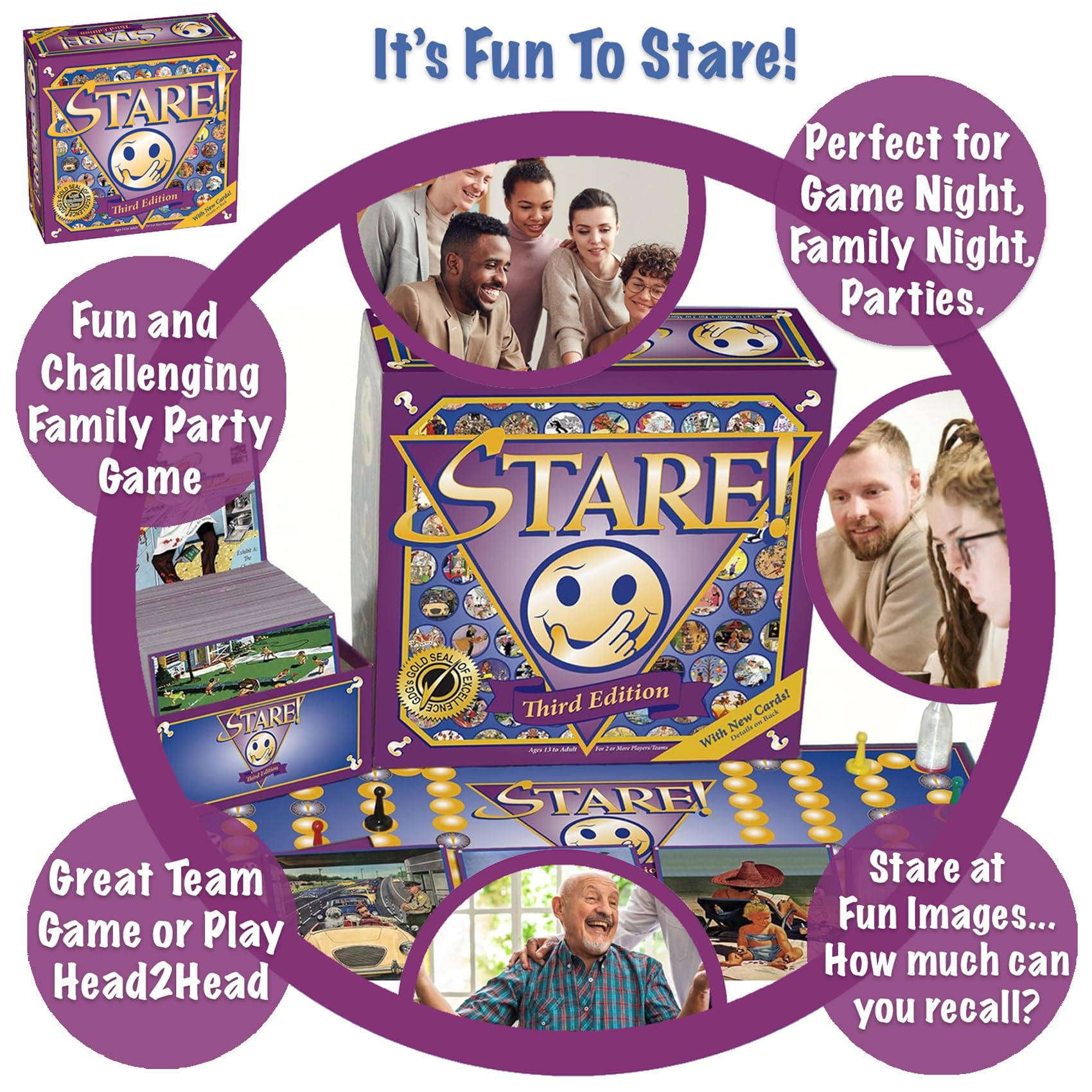 Wit's End, Matter of Fact, Stare & Wordplay - 4 Fun Adult Board Games Bundle for Game Nights | Perfect for Parties, Family Gatherings & Social Events