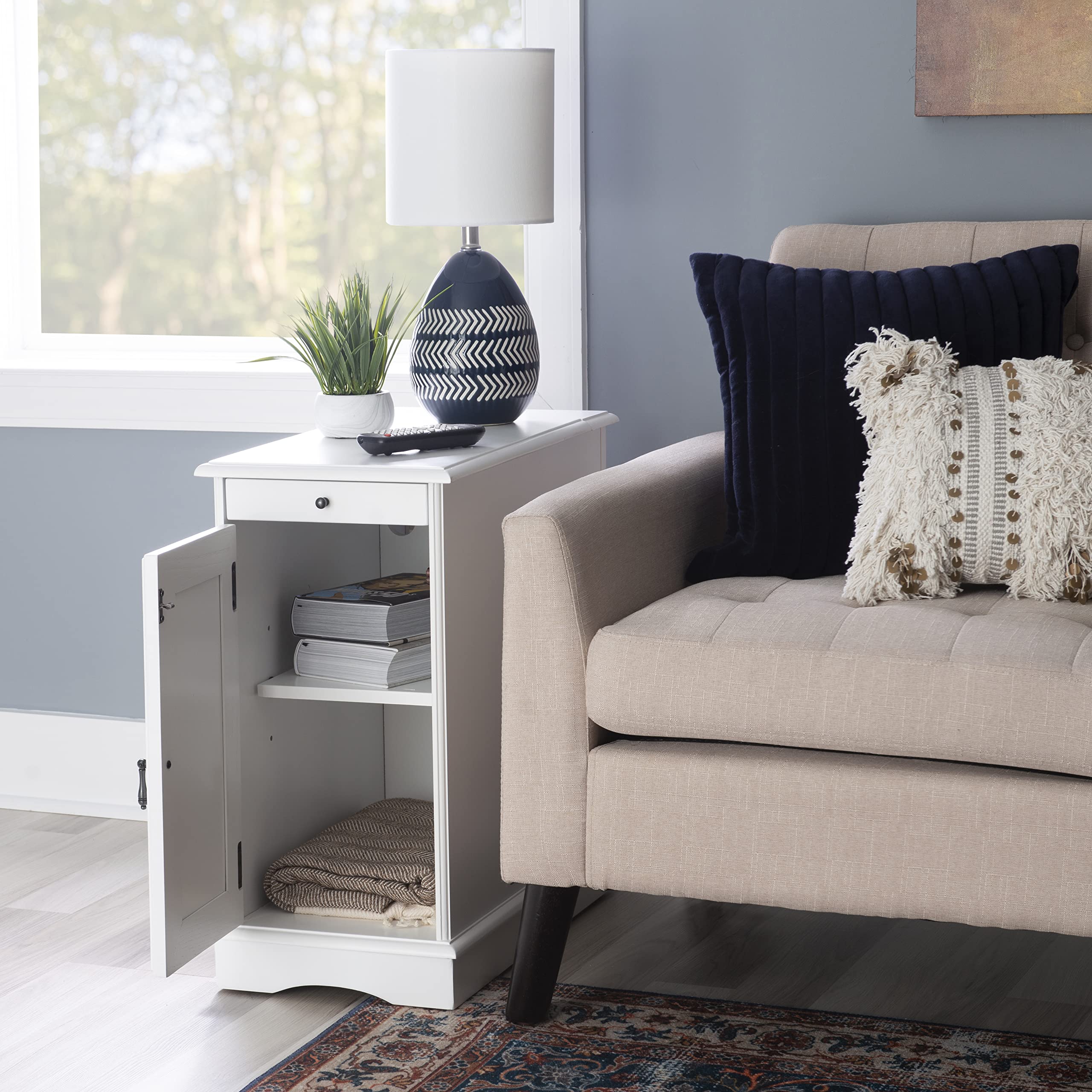 Powell Furniture Barron Small White Accent Table - Perfect for Living Room, Bedroom, or Entryway Decor