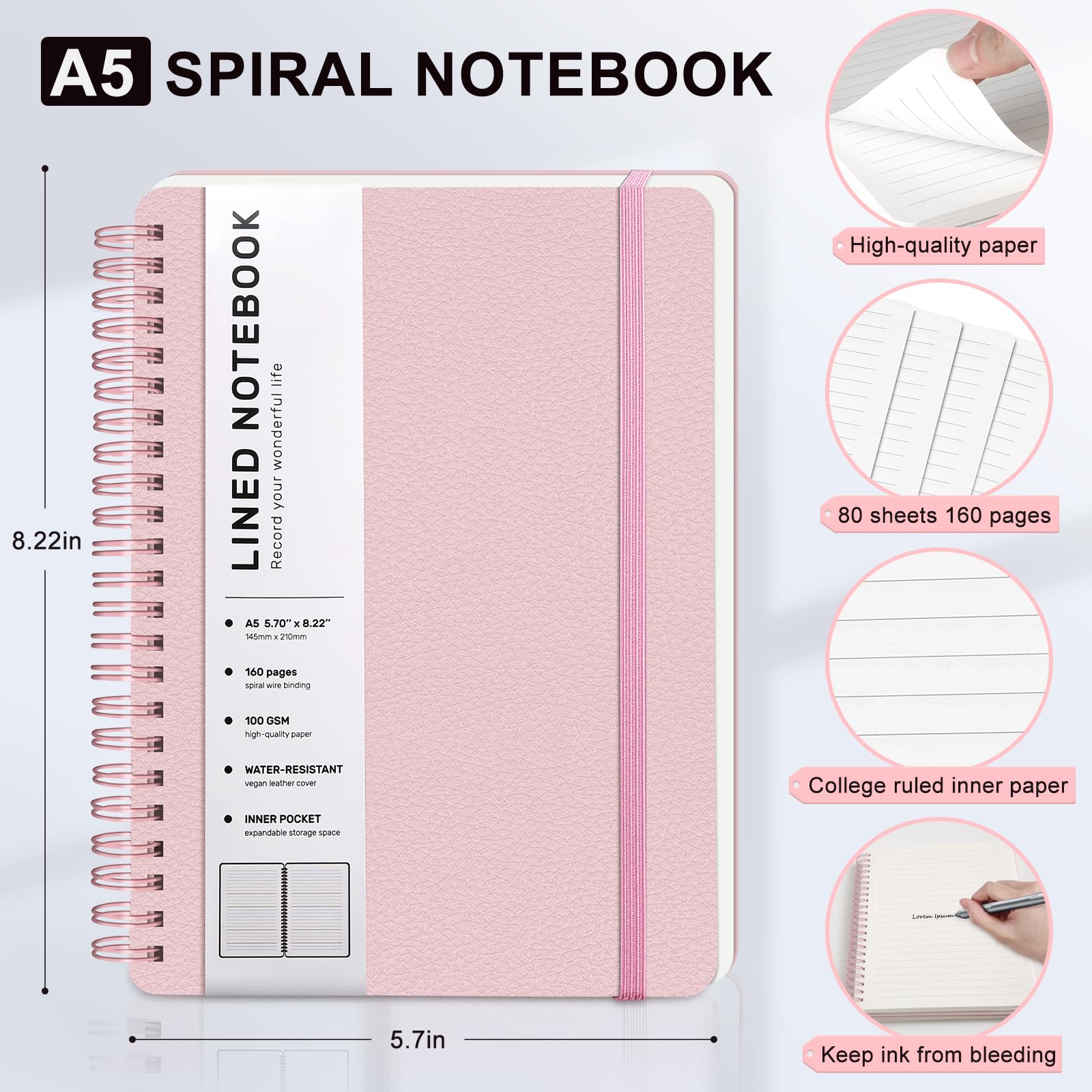 Premium A5 Lined Spiral Notebook - 5.7