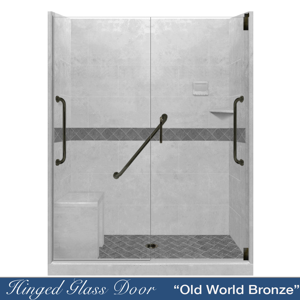 Freedom 60 Alcove DIY Shower Remodel Kit - Portland Cement Sistine Stone & Diamond Stone Accent Wall Panels for Bathroom Renovation | Waterproof & Easy Installation for Modern Home Upgrade