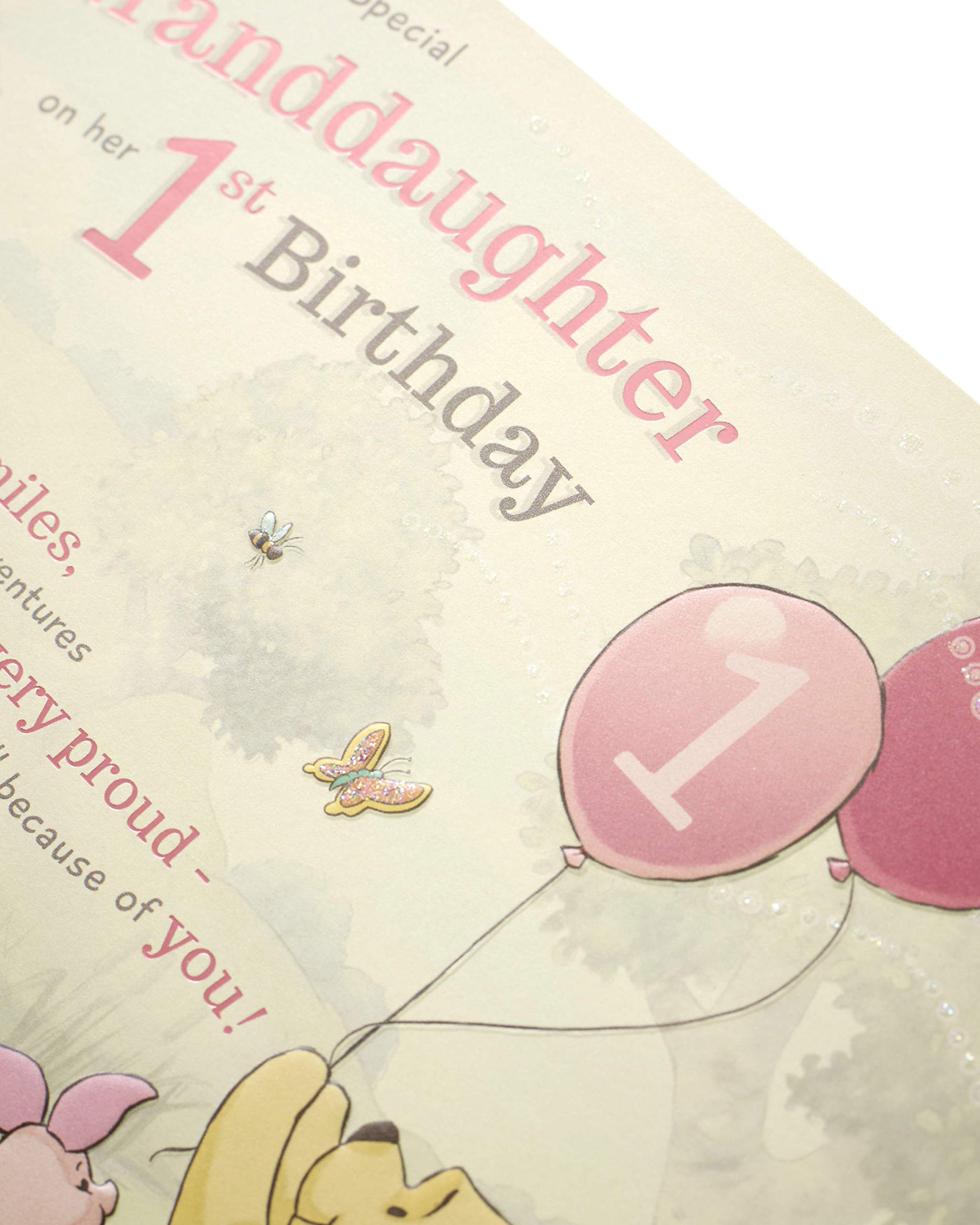 Disney Winnie The Pooh 1st Birthday Card for Granddaughter - Perfect for Baby Girl's First Birthday Celebration & Gift