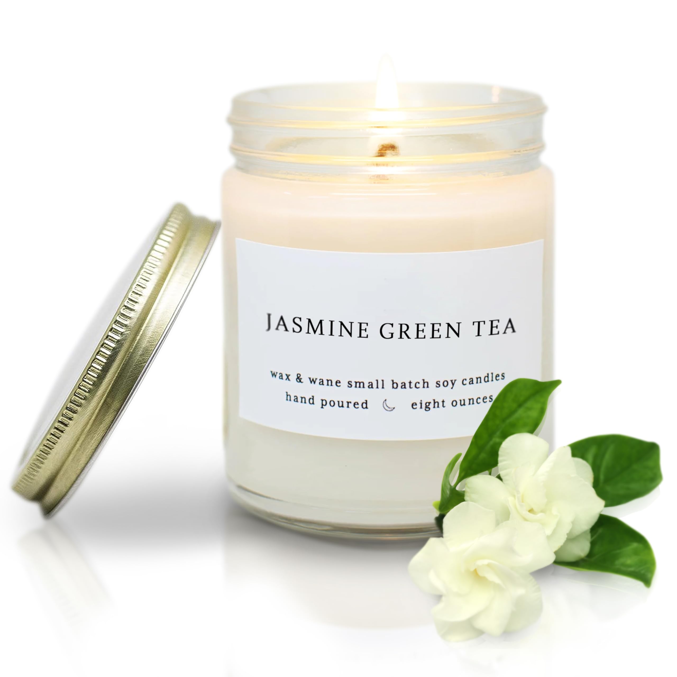 Premium Jasmine Green Tea Scented Soy Candle - 8oz Handmade Natural Wax Candle for Men & Women - Long Lasting 40+ Hours Burn Time - Aromatherapy for Home, Bedroom, Bathroom & Meditation - USA Made Eco-Friendly Gift