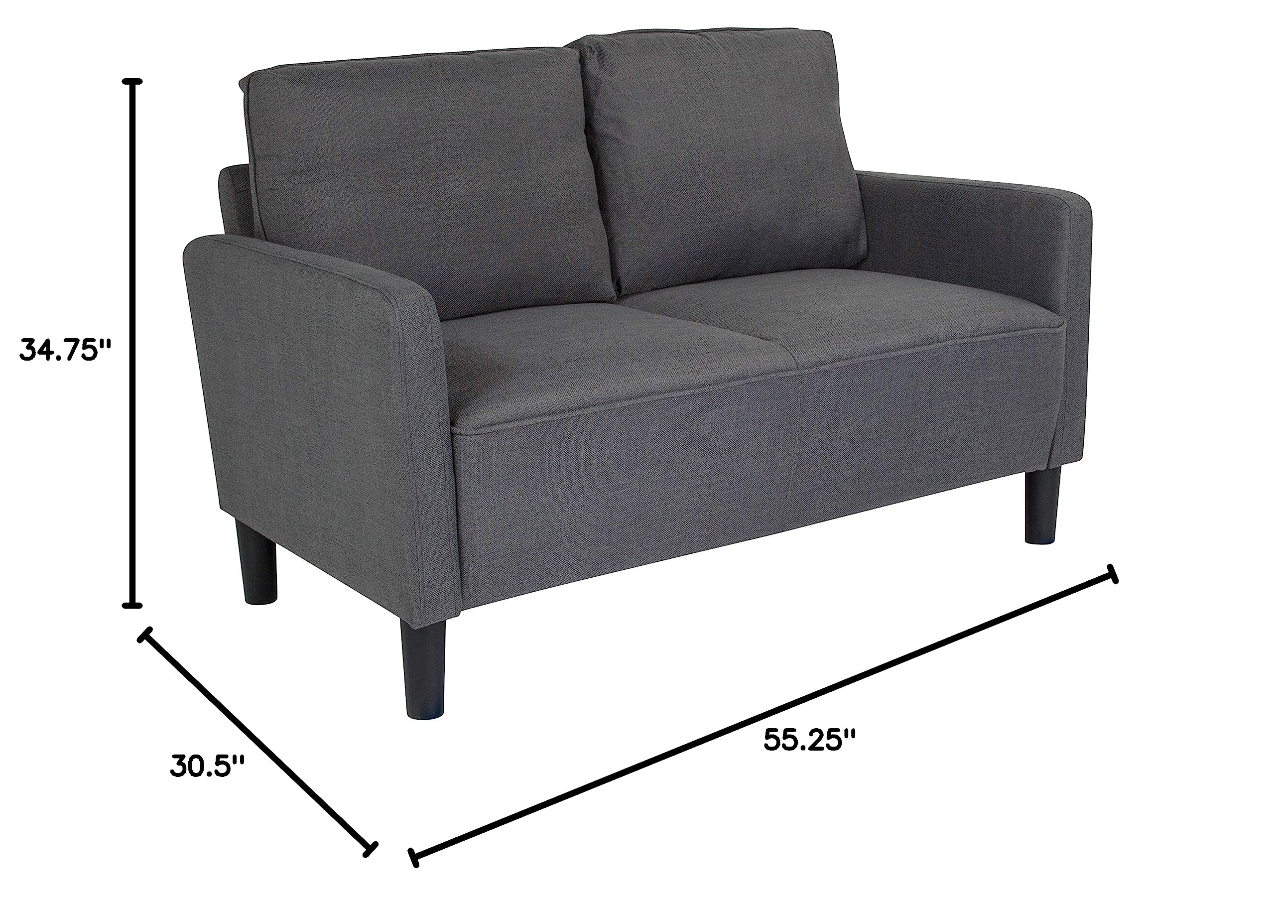 Flash Furniture Washington Park Dark Gray Upholstered Loveseat - Modern Two-Seater Sofa for Living Room, Office Lounge & Small Spaces