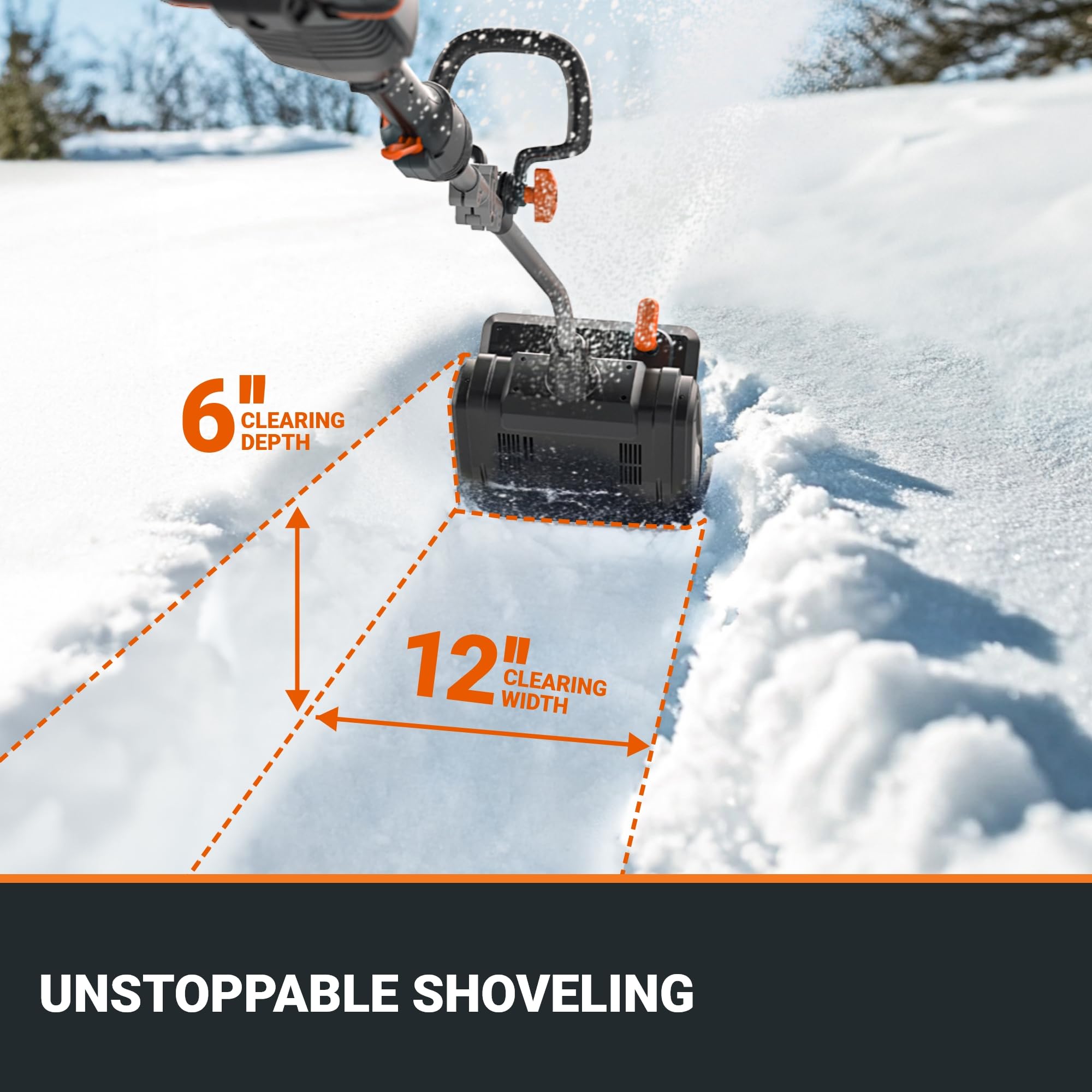 WORX WG460 40V 12-Inch Cordless Electric Snow Shovel with Brushless Motor - 2 Speed Settings, Adjustable Front Handle, 4.0Ah Battery & Charger Included - Ideal for Clearing Driveways, Sidewalks & Small Areas (Up to 4-Car Driveway Capacity)