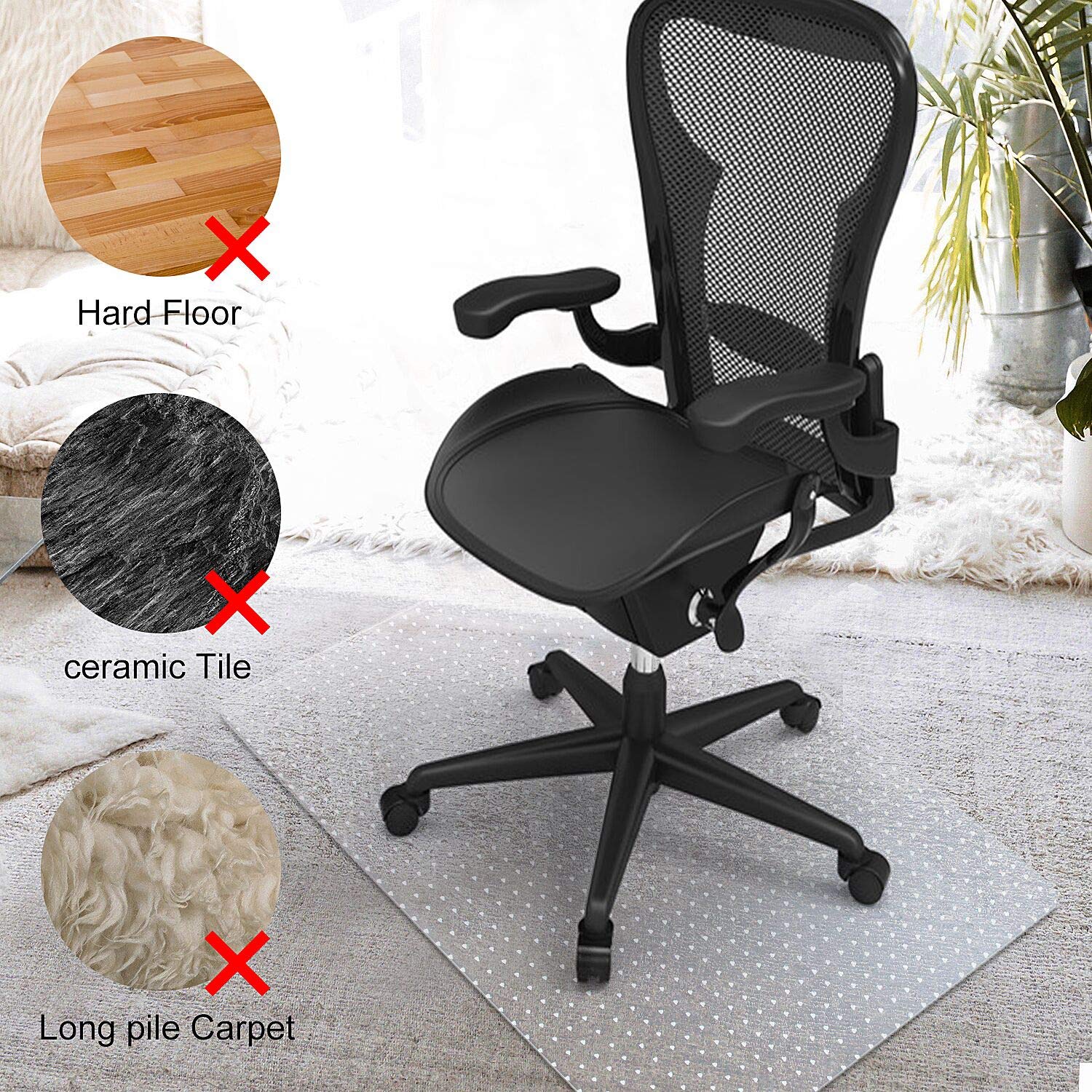 Azadx Clear Office Chair Mat for Low, Standard & No Pile Carpets - 36
