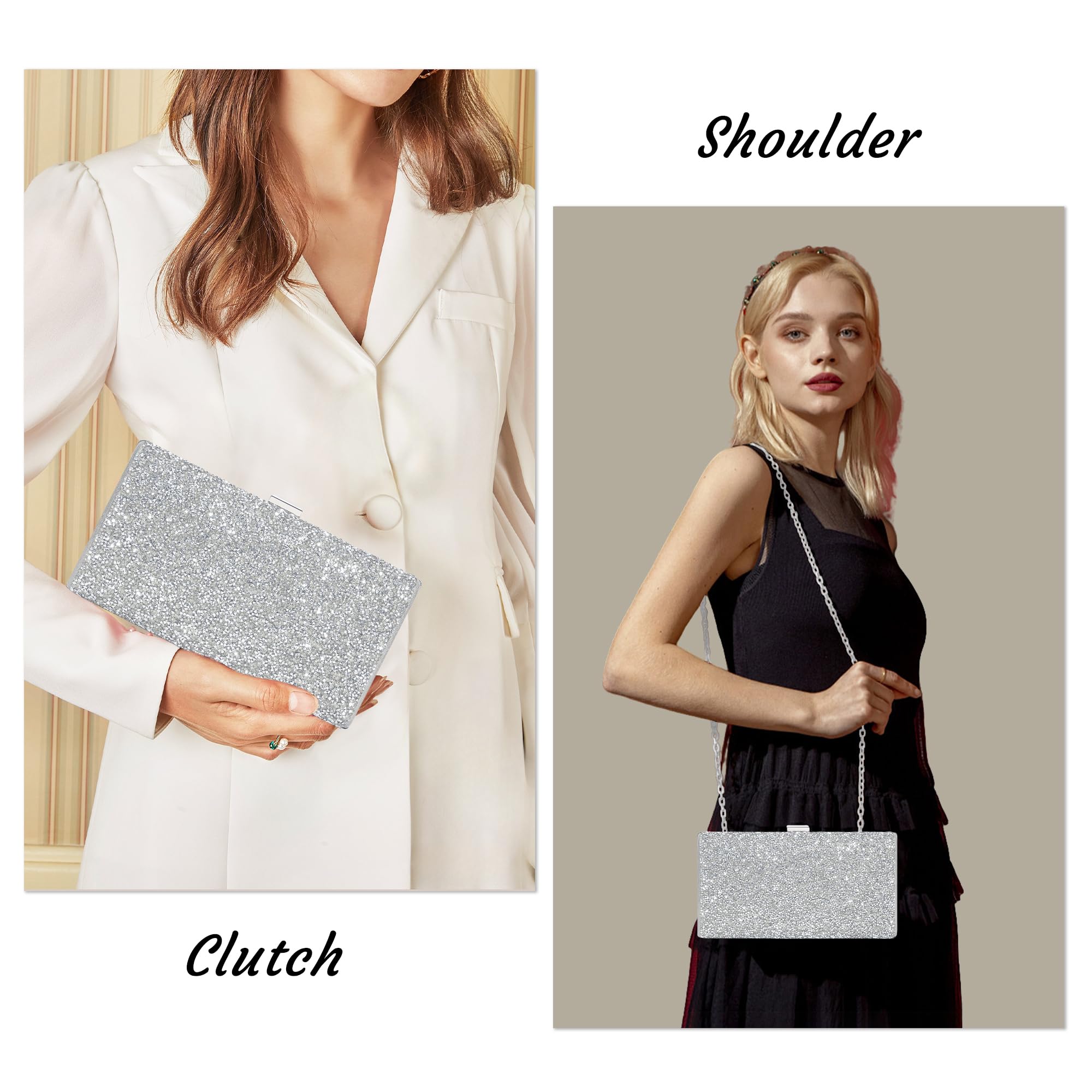 Sparkly Rhinestone Evening Clutch Bag for Women - Glitter Diamond Shoulder Handbag for Bridal Party, Prom, Wedding & Special Occasions
