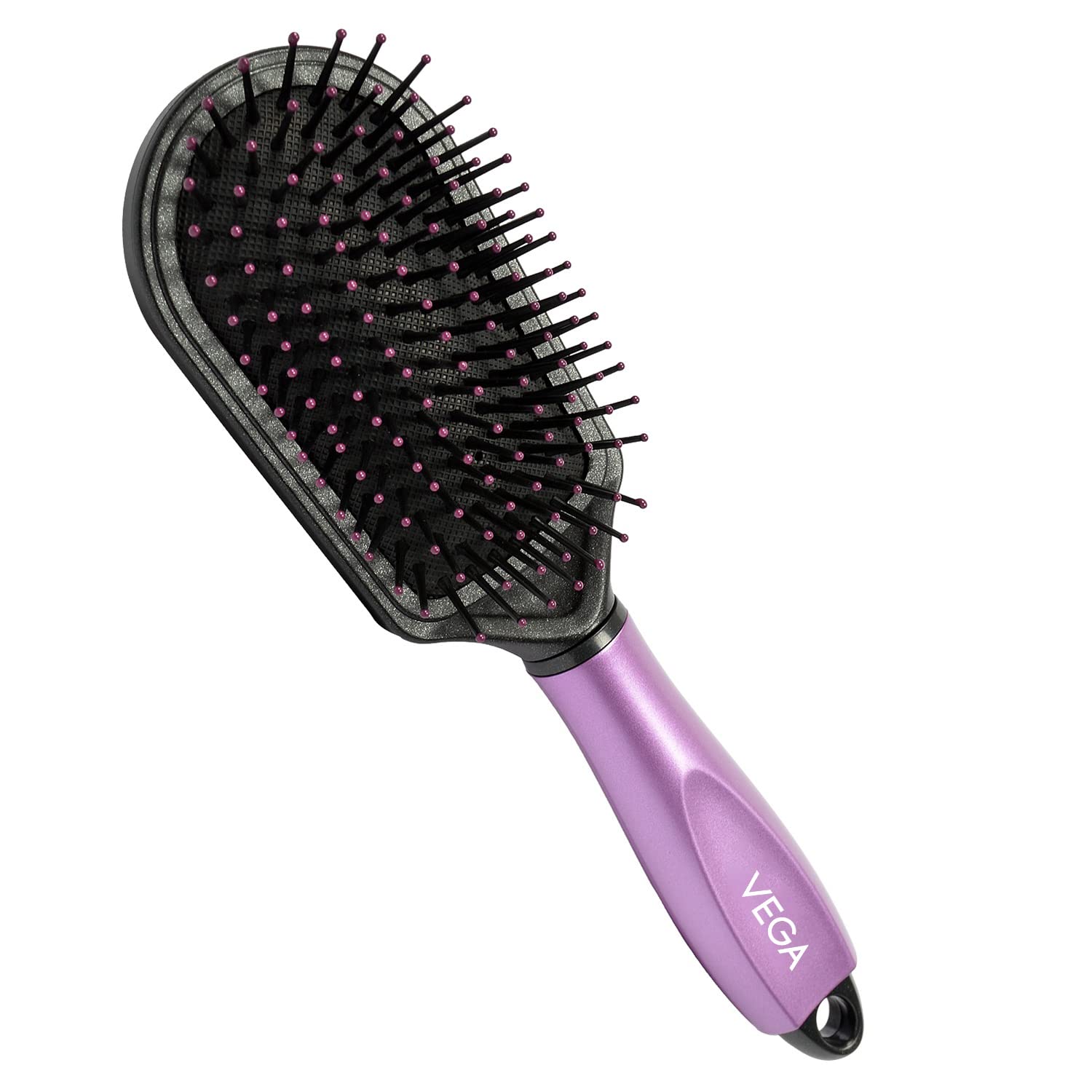 Vega Cushioned Hair Brush with Cleaning Comb - India's No.1 Hair Brush for Men & Women (E18-CB) - Detangling, Styling & Scalp Massage for All Hair Types