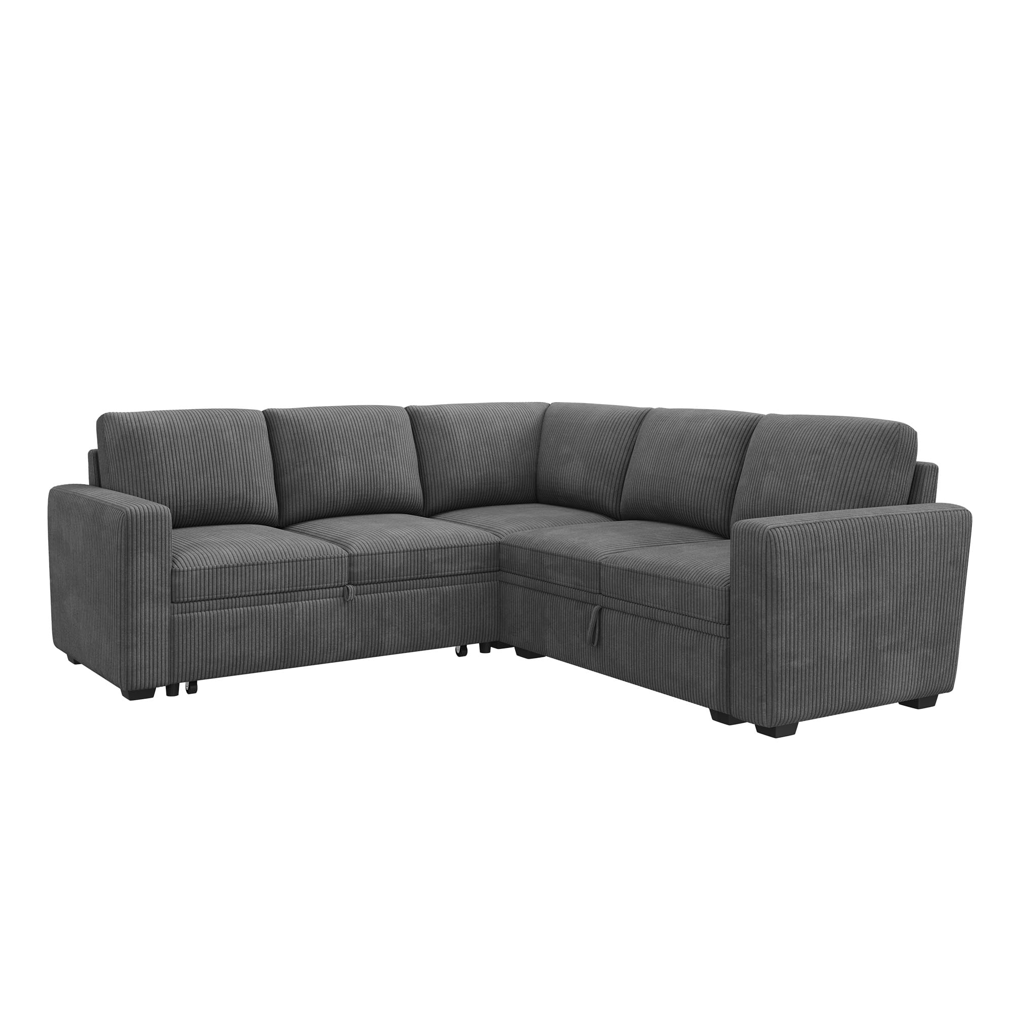 HONBAY Modular Sectional Sleeper Sofa with Pull Out Bed - L Shaped Corduroy Couch with Storage Seats, Convertible Sectional Sofa for Living Room, Dark Grey - Perfect for Small Spaces, Guest Rooms & Apartments