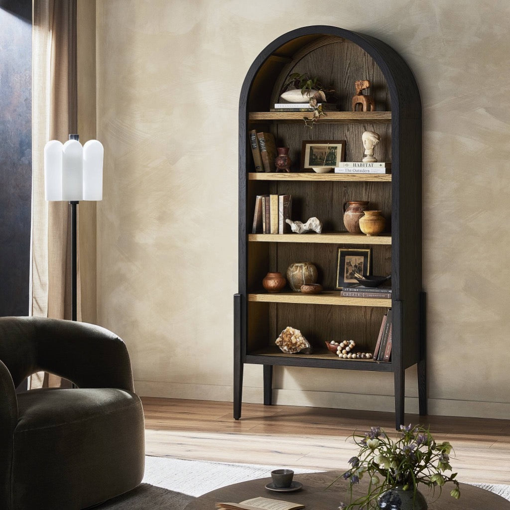 Stylish Driftwood Matte Black Bookcase - Modern Wooden Bookshelf for Living Room, Bedroom, or Office Storage
